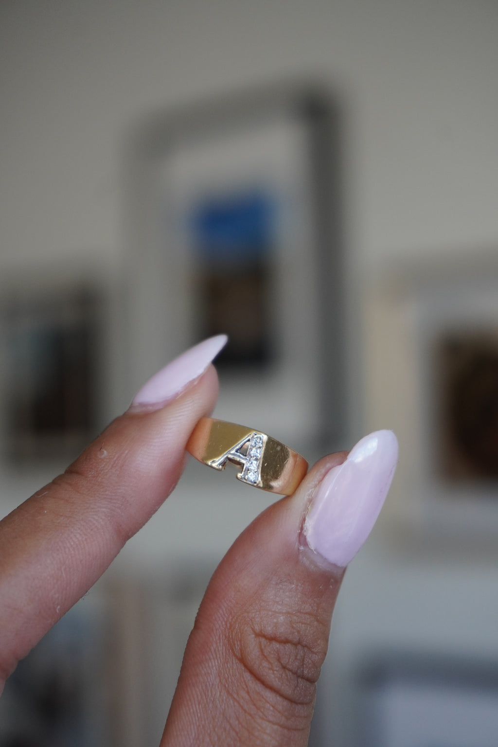 14K Yellow Gold Initial 'A' Diamond Ring Sz 3.25