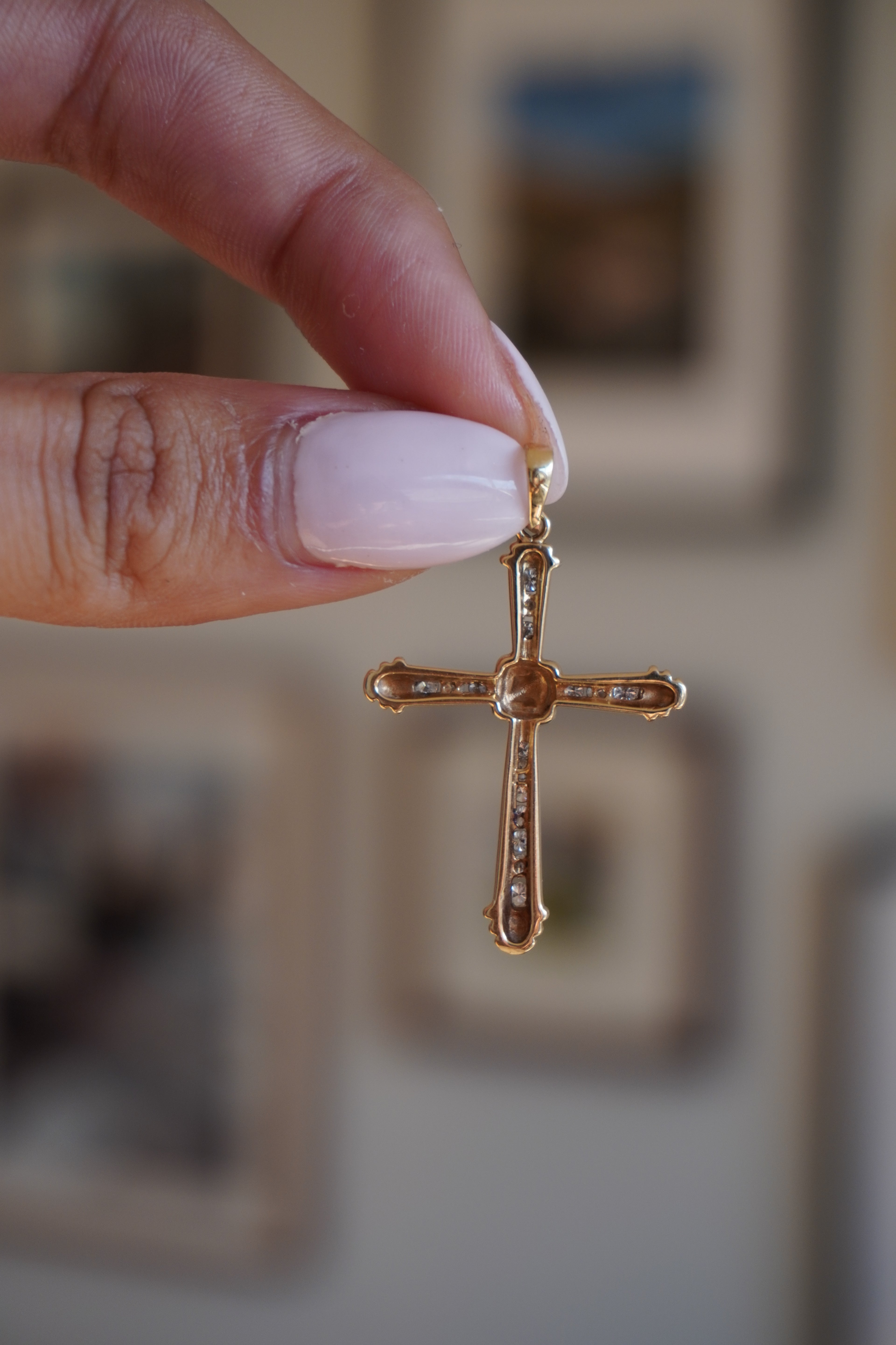 14K Yellow Gold Diamond Cross Pendant