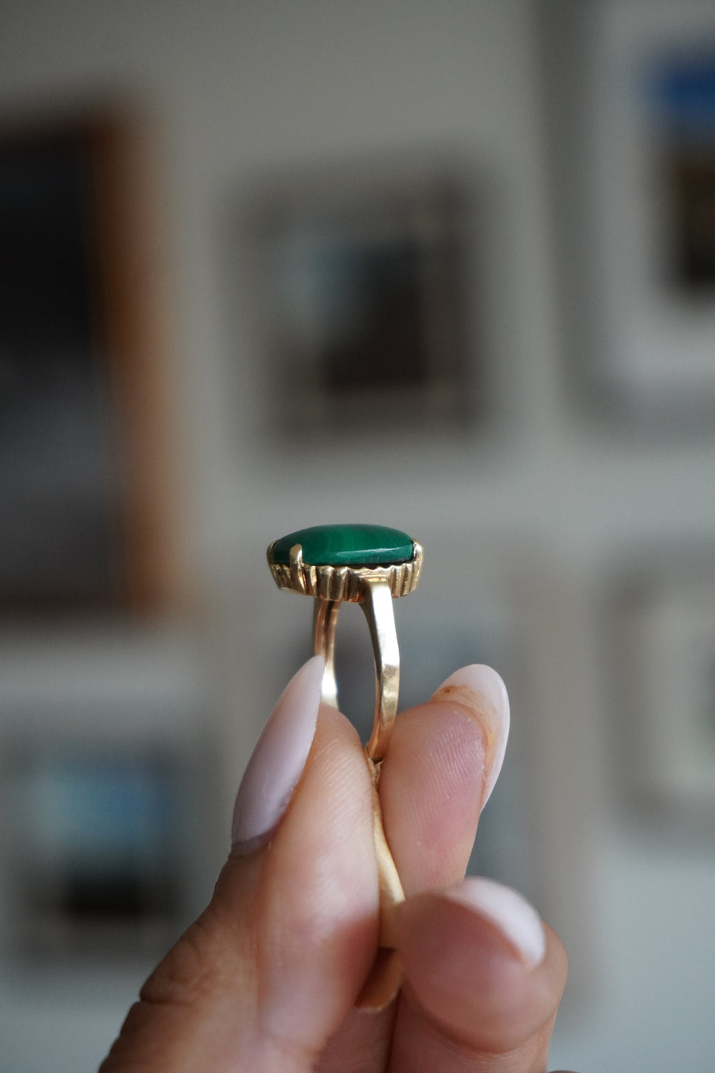 10K Yellow Gold Malachite Ring Sz 4.75