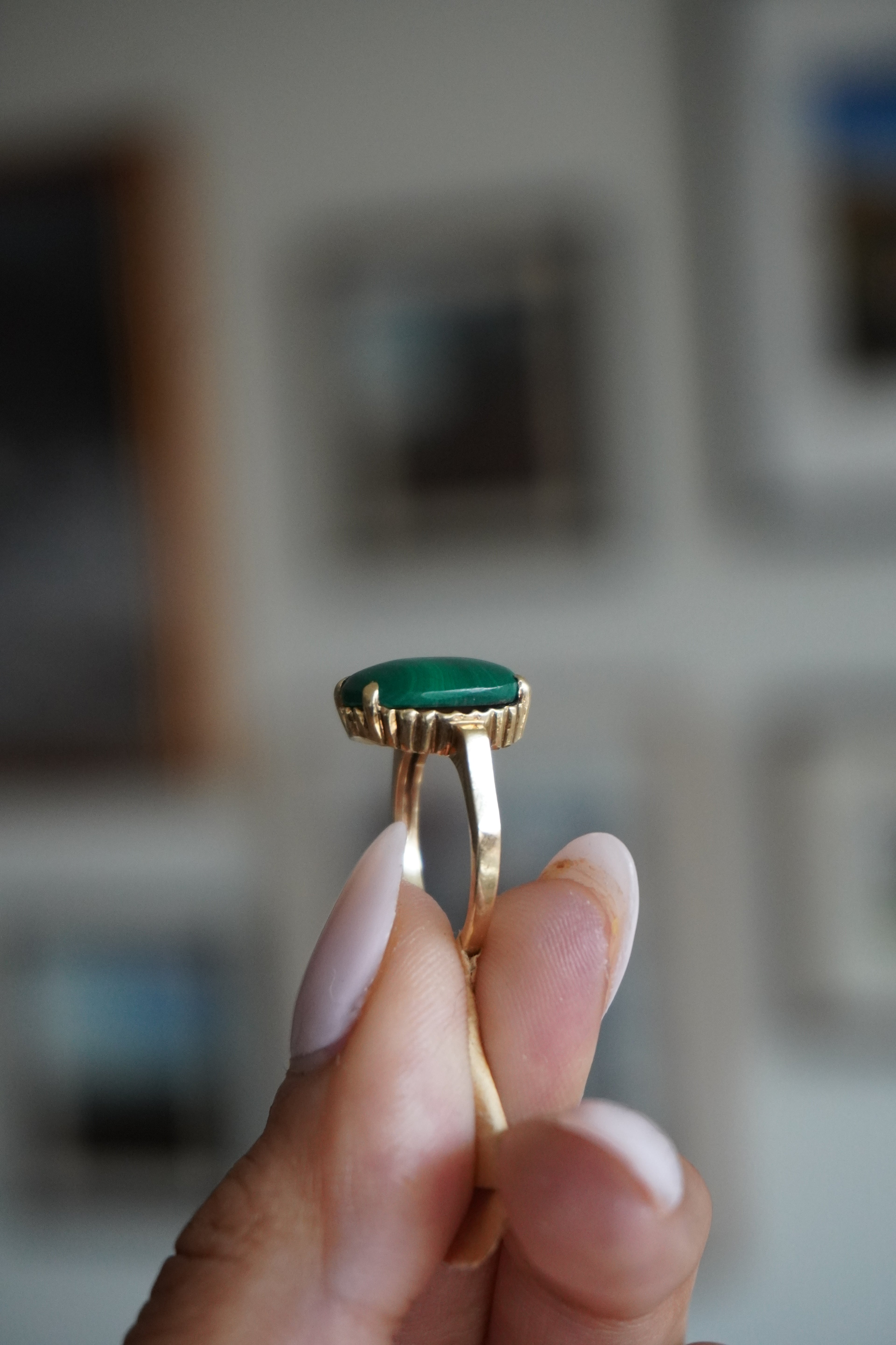 10K Yellow Gold Malachite Ring Sz 4.75