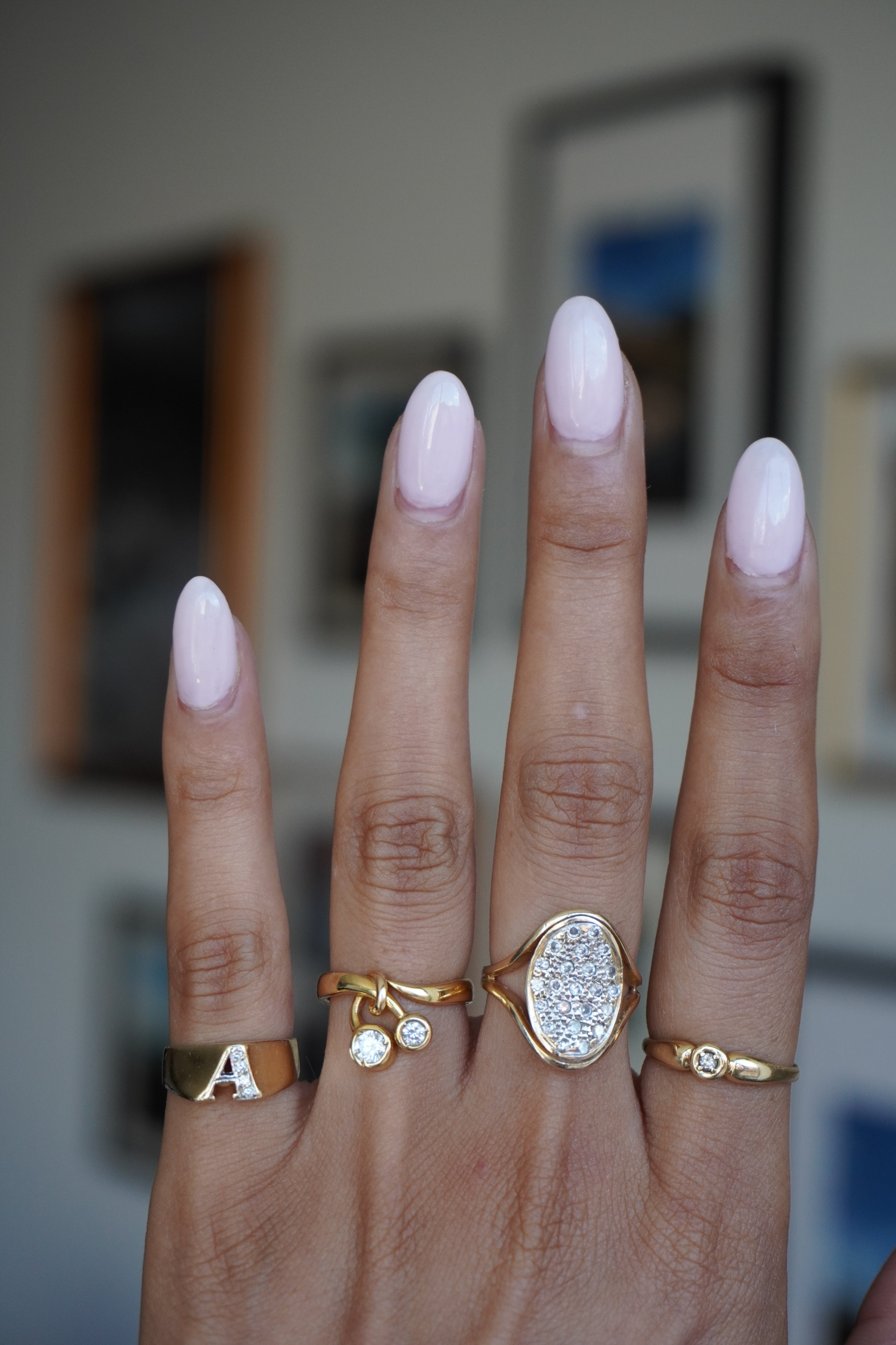 14K Yellow Gold Initial 'A' Diamond Ring Sz 3.25