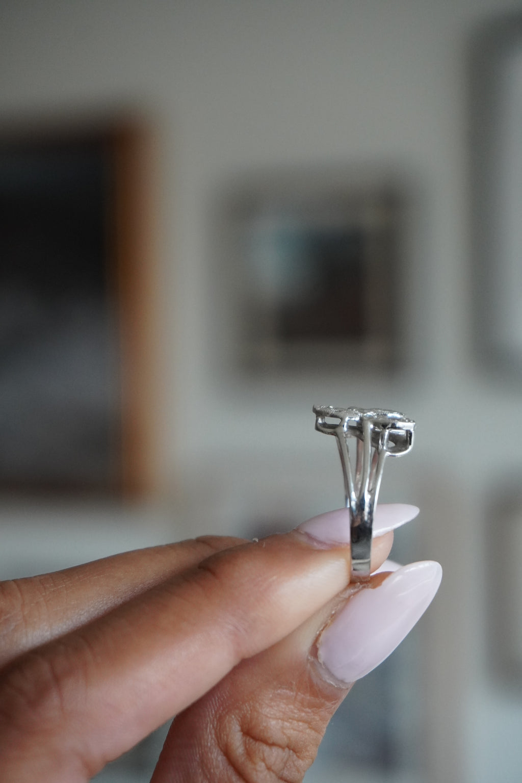 14K White Gold Diamond "A" Initial Ring Sz 8