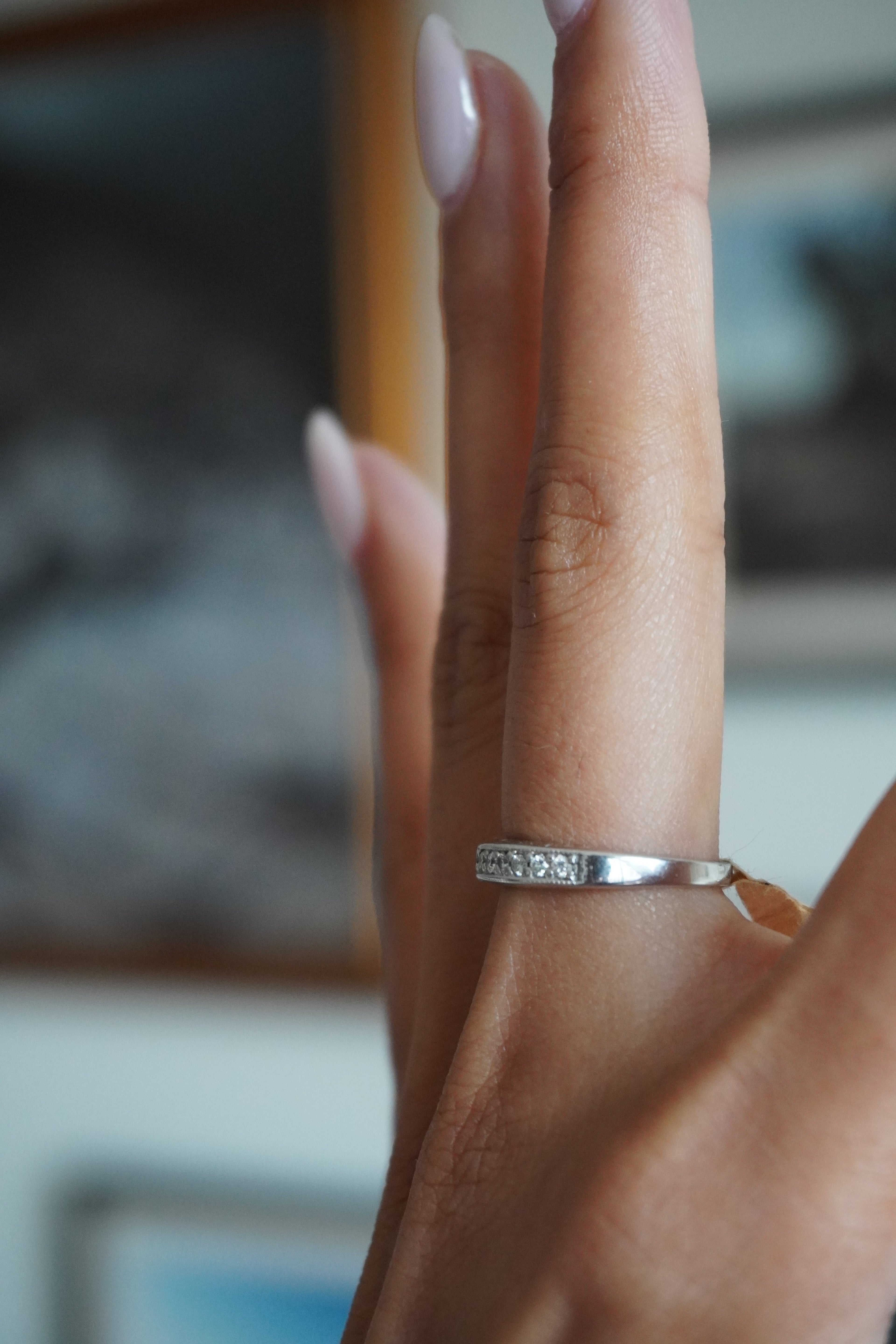 14K White Gold Diamond Stacker Ring Sz 6.5