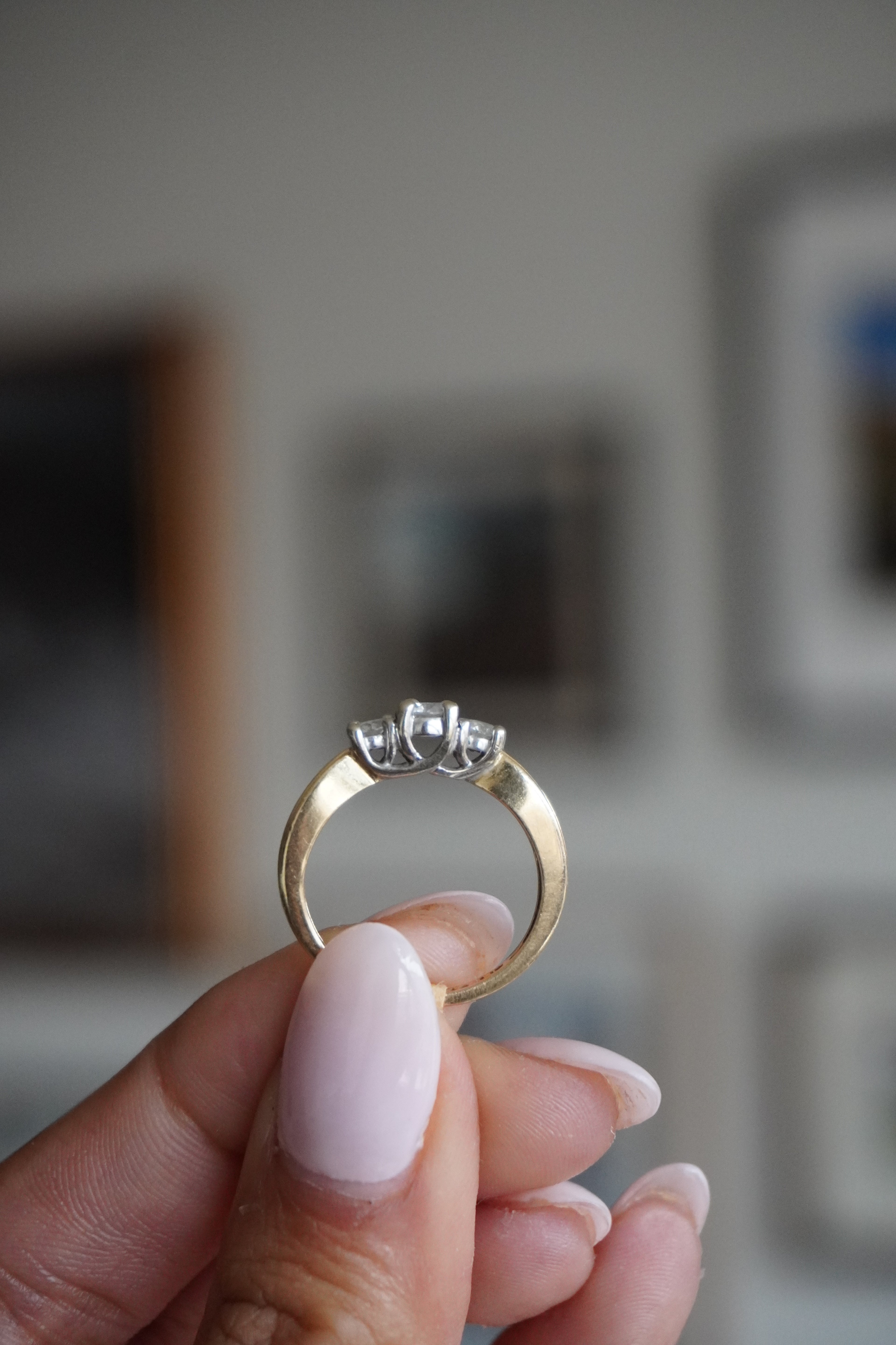 14K Yellow Gold 3 Diamond Ring (RBC .48 ctw I/SI) Size 5.75