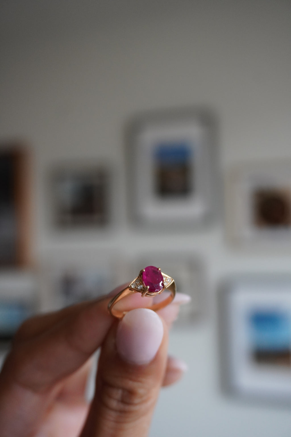 14K Yellow Gold Ruby Diamond Ring Sz 5