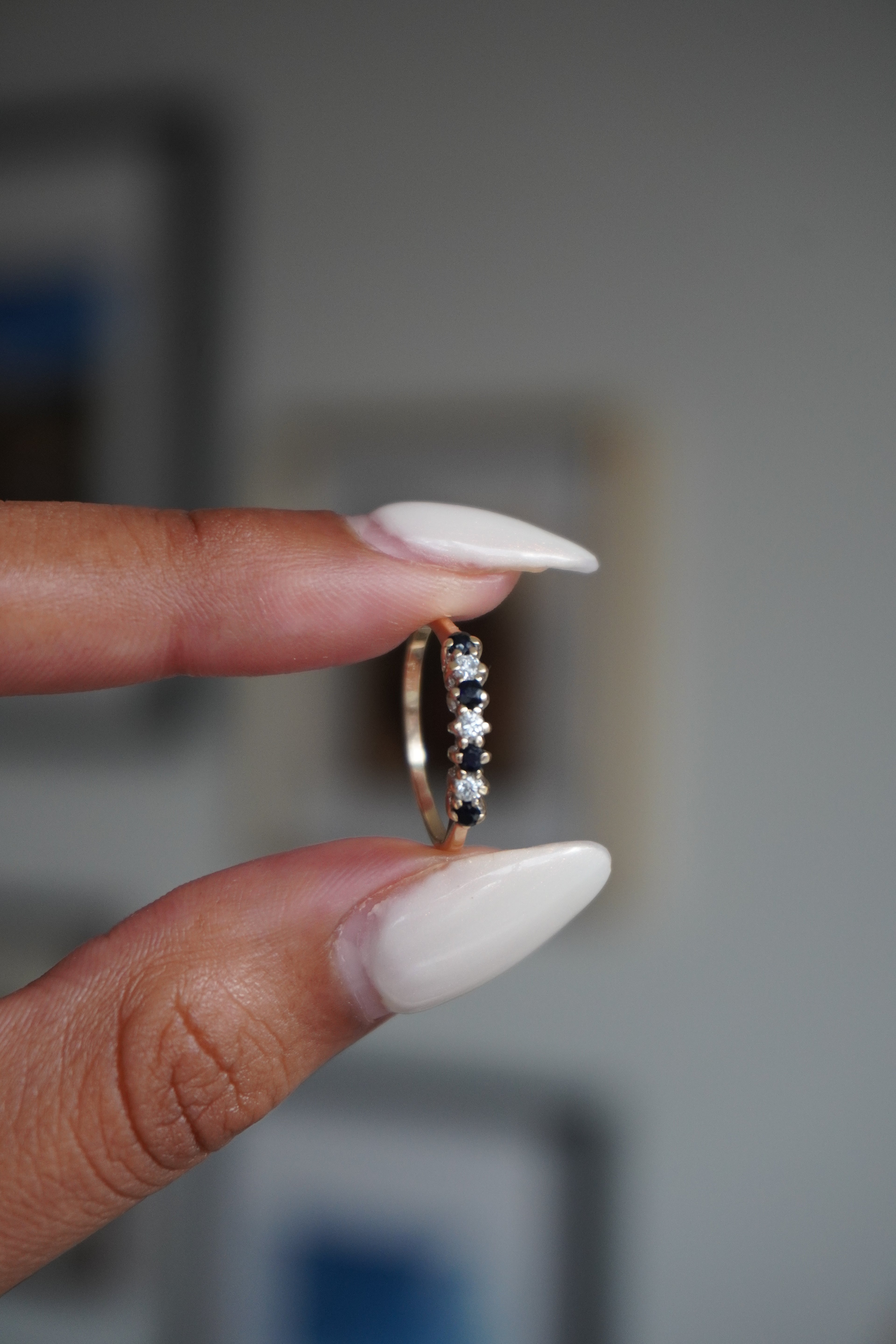 14K Yellow Gold Diamond Sapphire Ring Sz 4.5