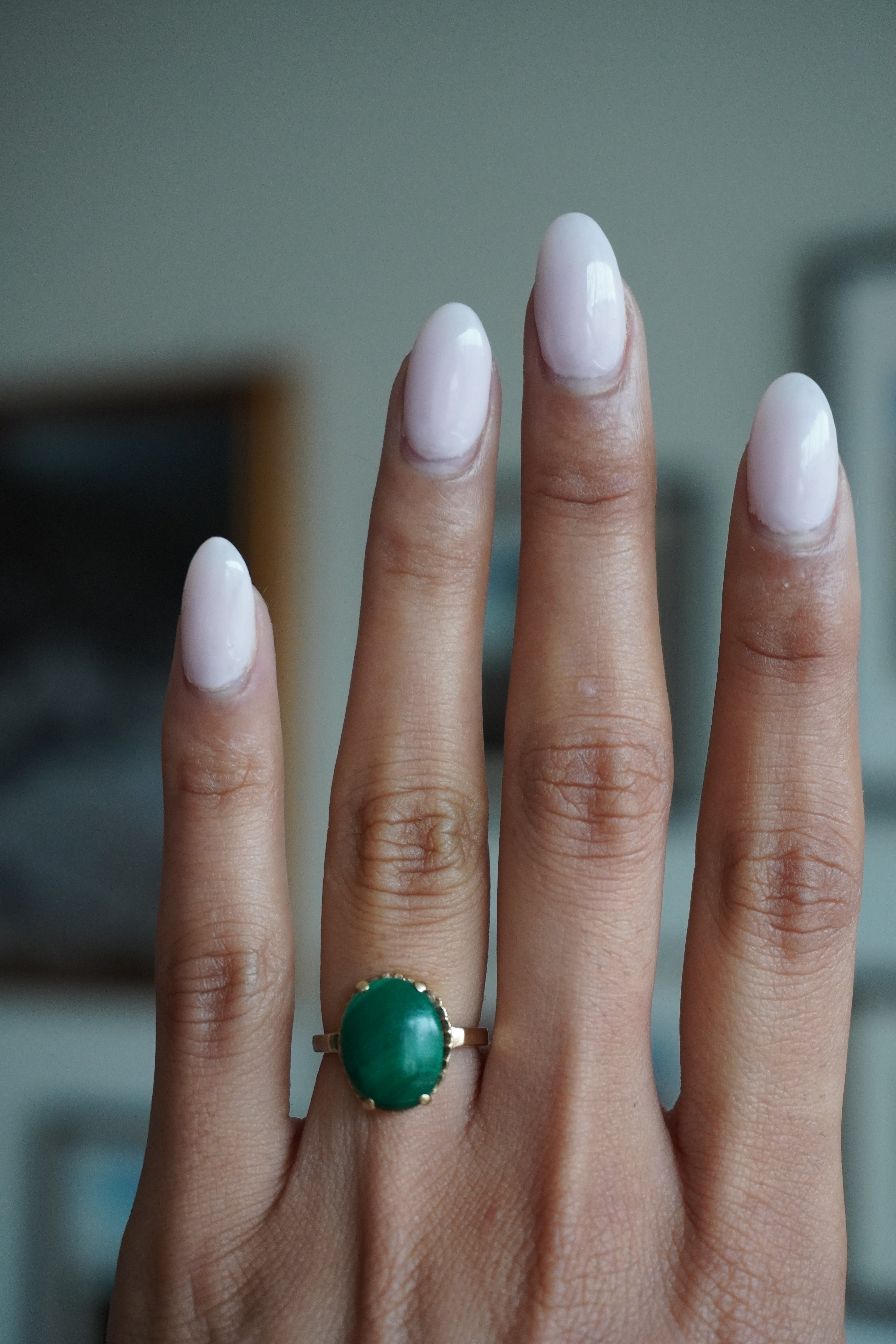 10K Yellow Gold Malachite Ring Sz 4.75