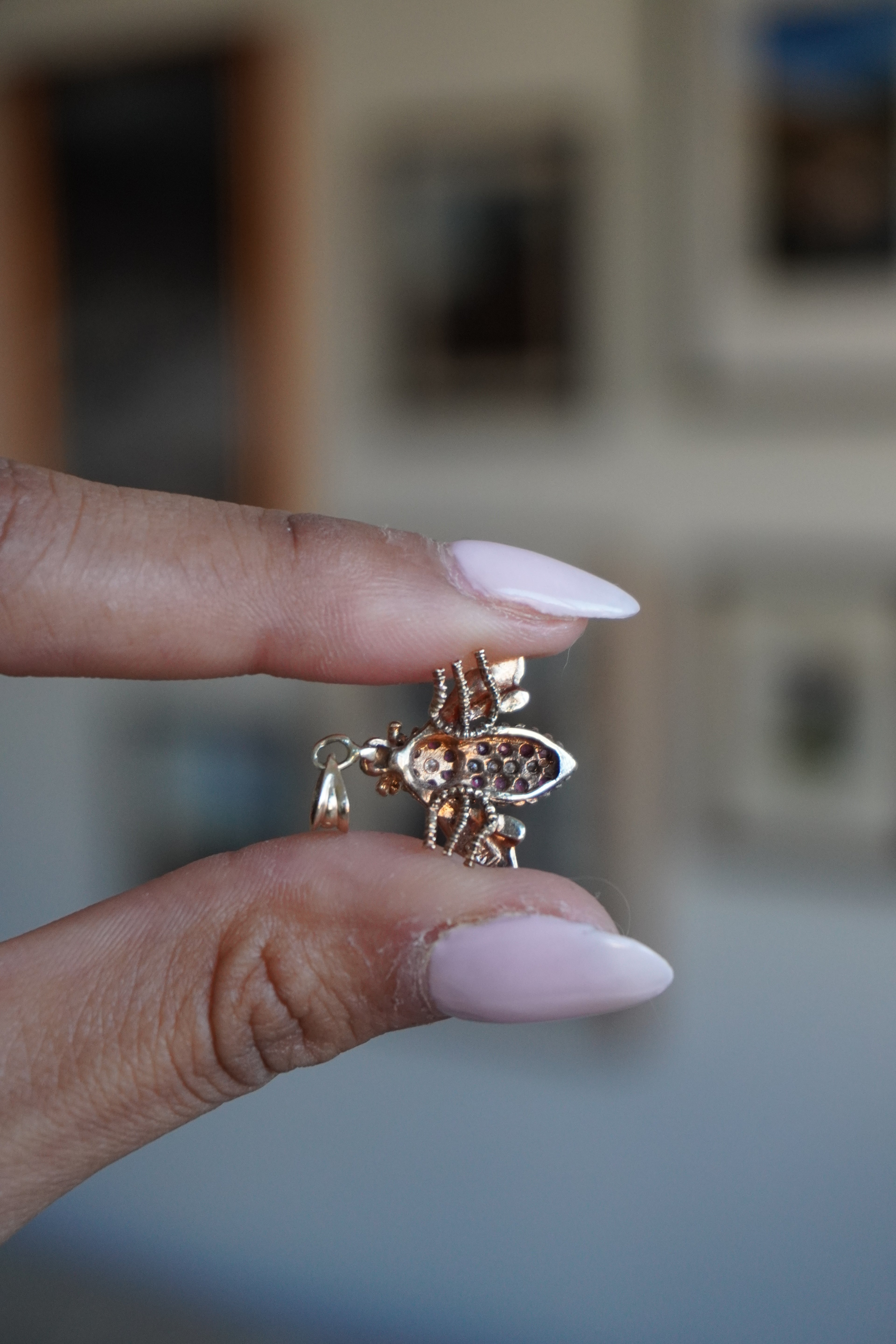 14K Yellow Gold Ruby Diamond Bee Pendant