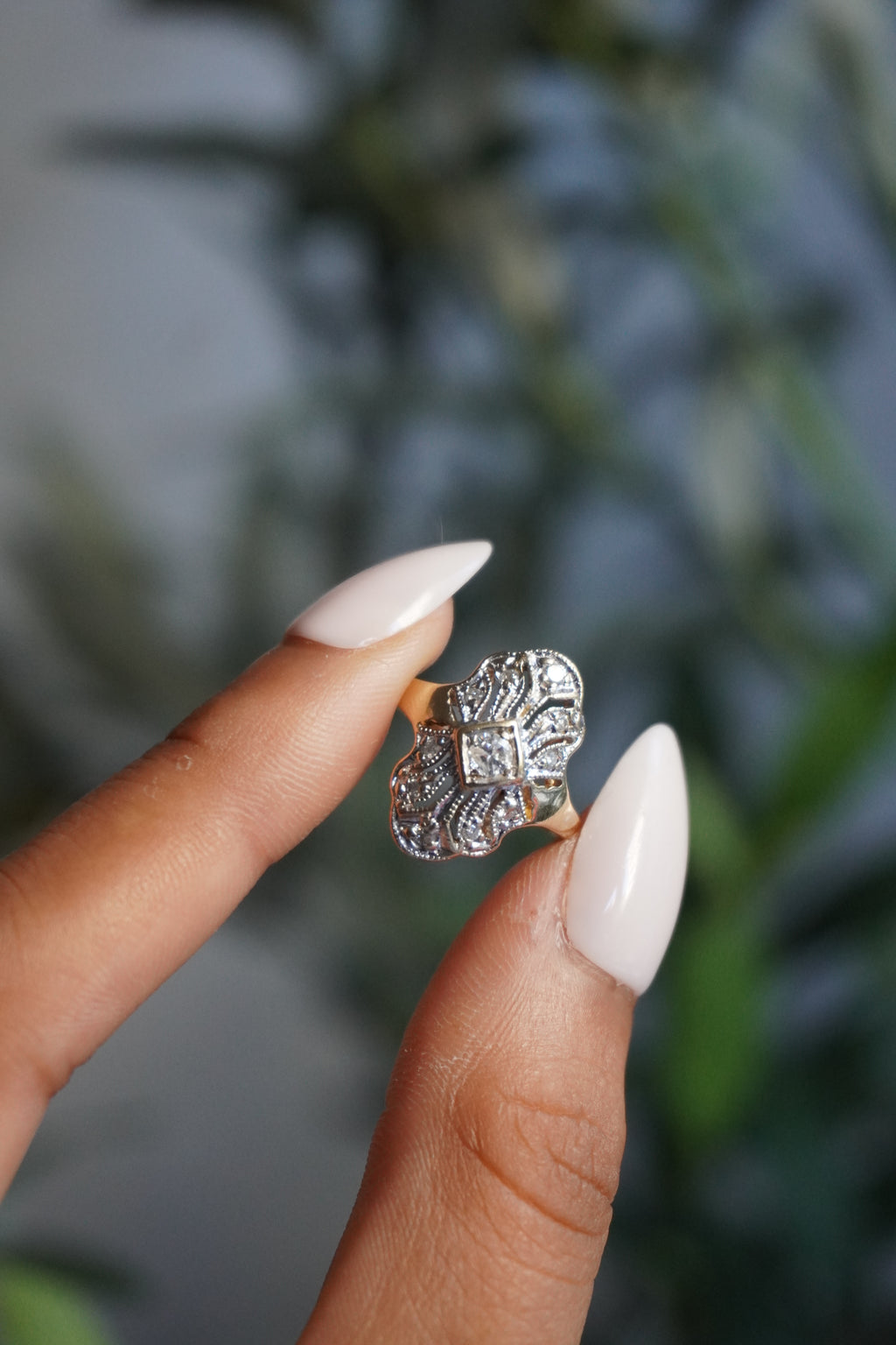 14K Yellow Gold Diamond (0.25 ctw) Filigree Ring Sz 5 (3 g)