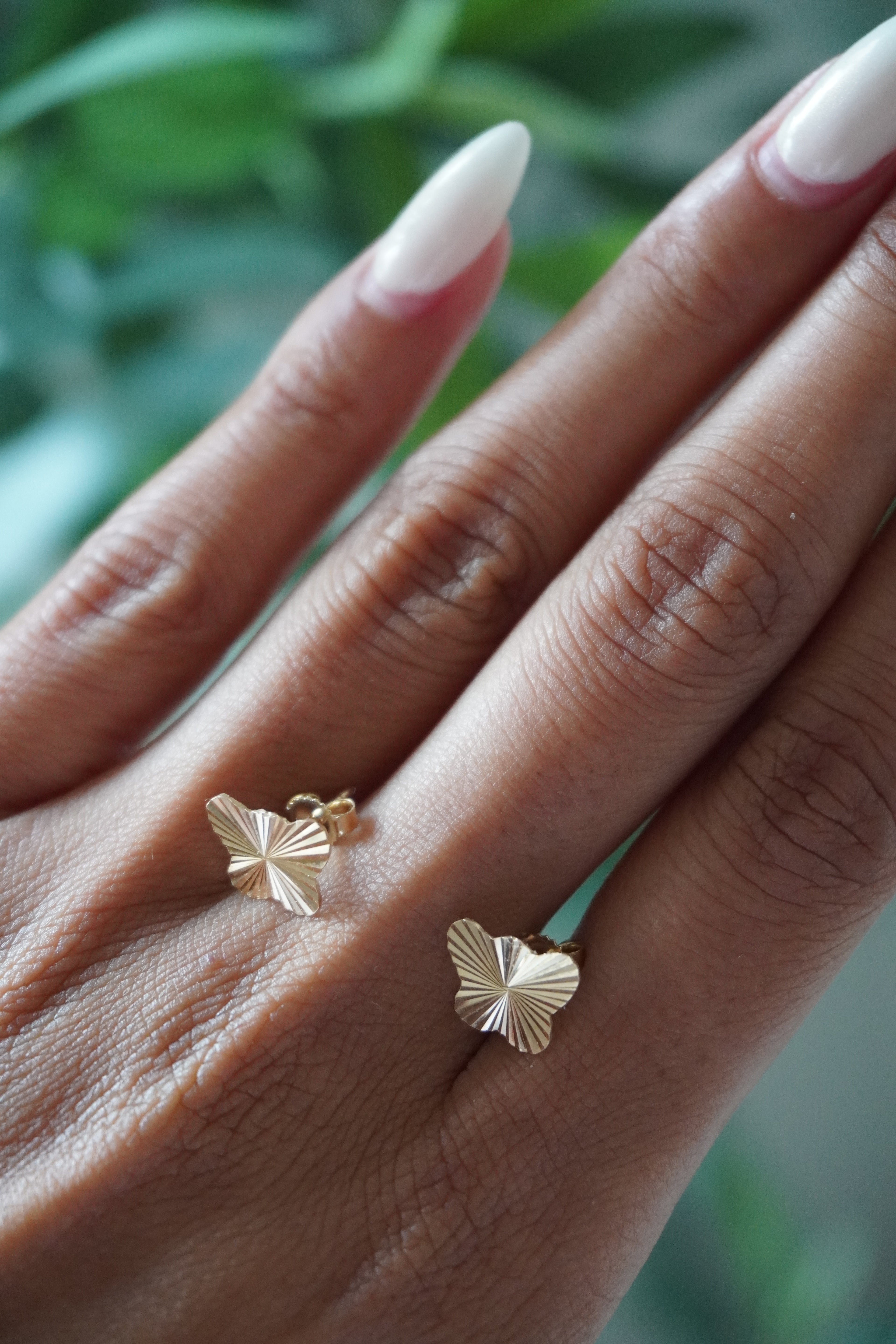 18K Yellow Gold Butterfly Stud Earrings with 14K Backs