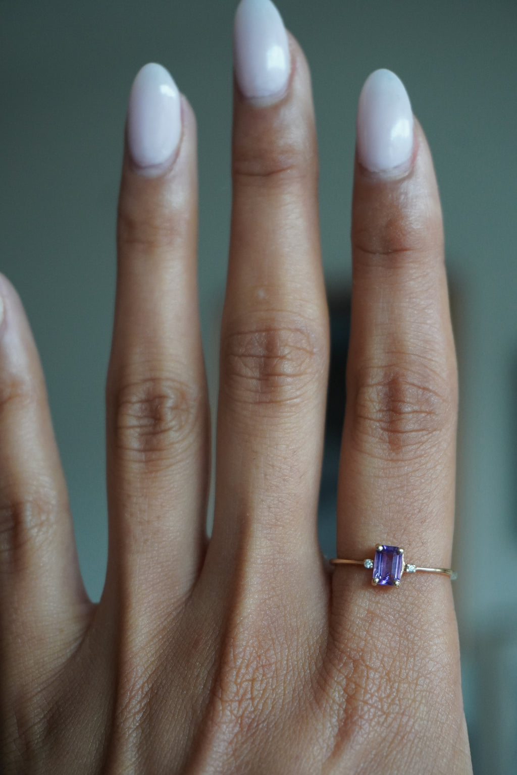 14K Yellow Gold Amethyst Diamond Ring Sz 7.5