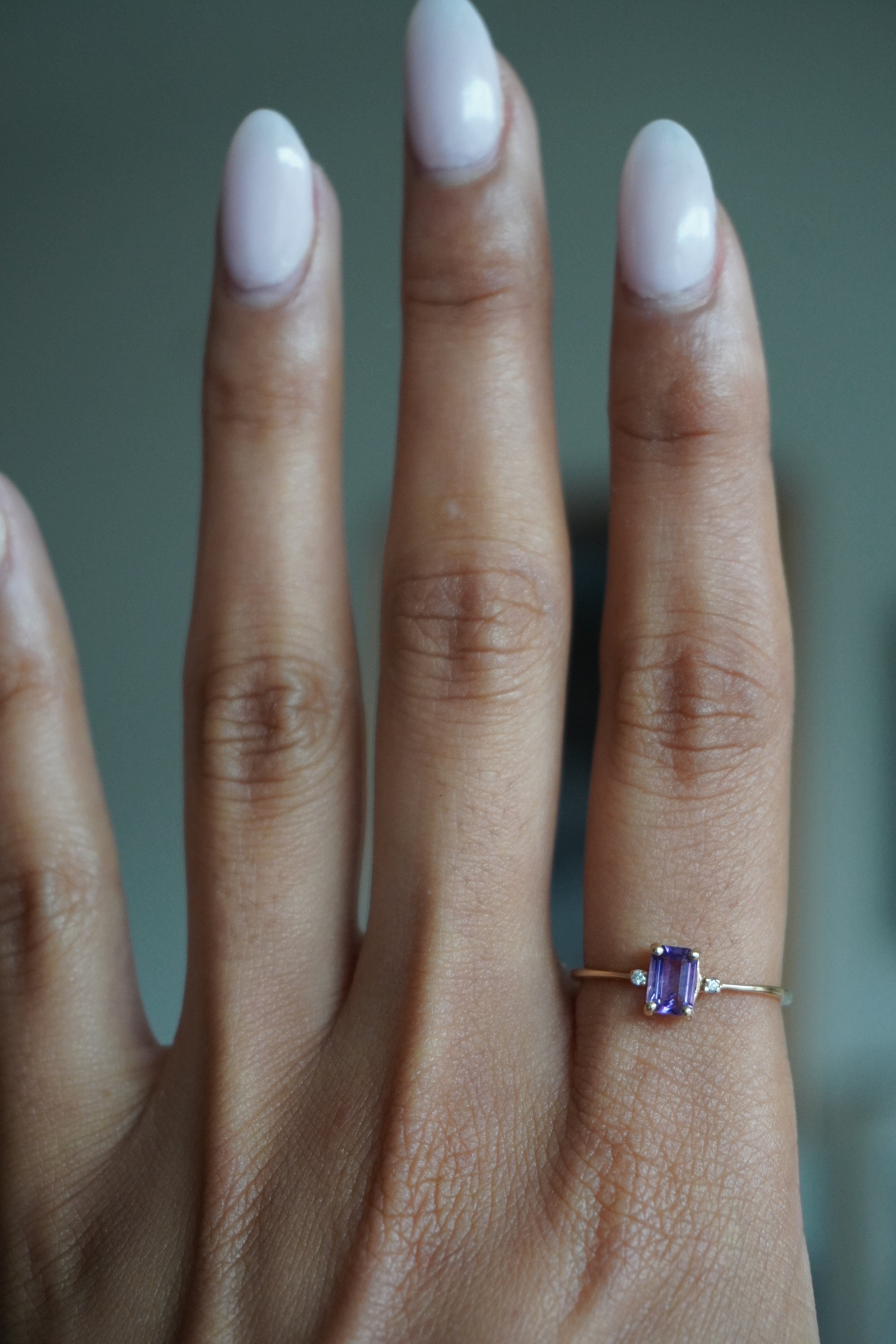 14K Yellow Gold Amethyst Diamond Ring Sz 7.5