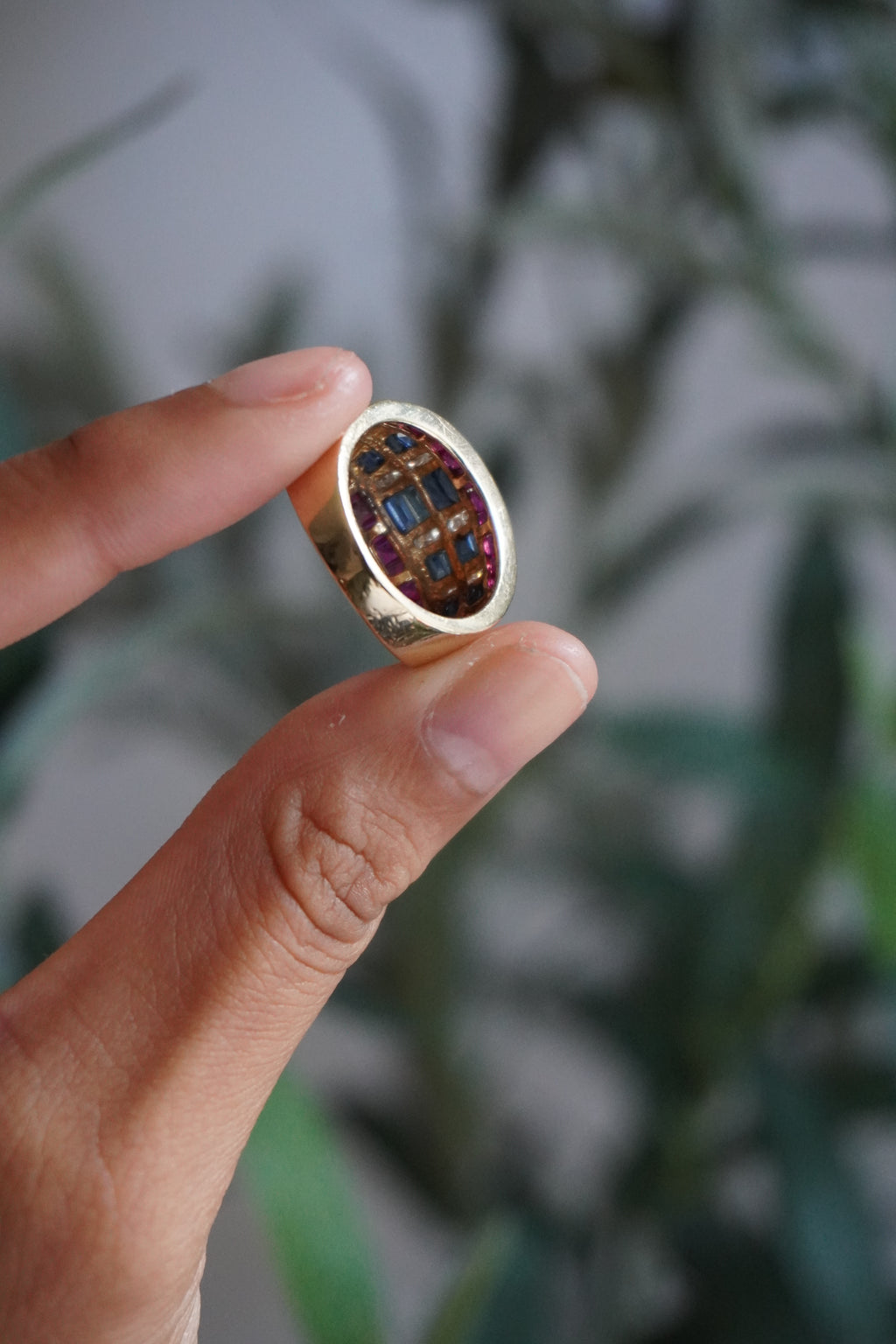 14K Yellow Gold Ruby Sapphire Diamond Ring Sz 7 (7 g)