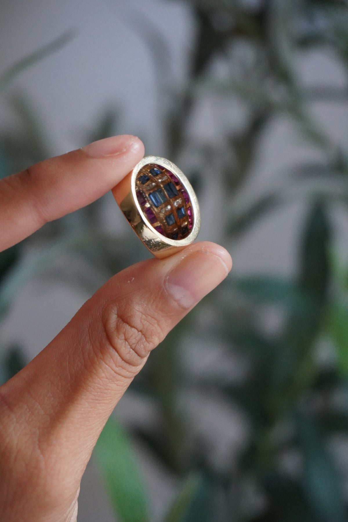 14K Yellow Gold Ruby Sapphire Diamond Ring Sz 7 (7 g)