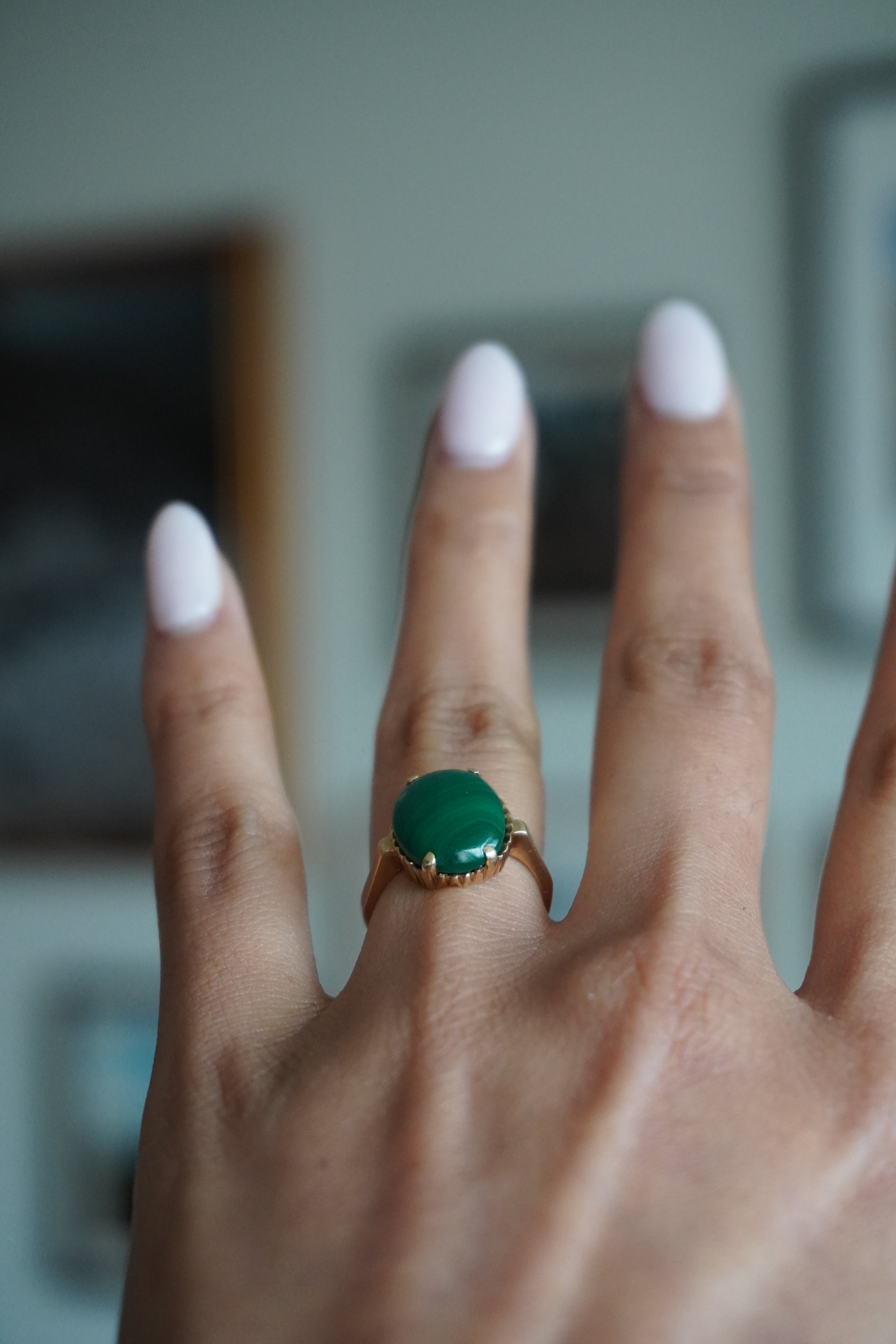 10K Yellow Gold Malachite Ring Sz 4.75