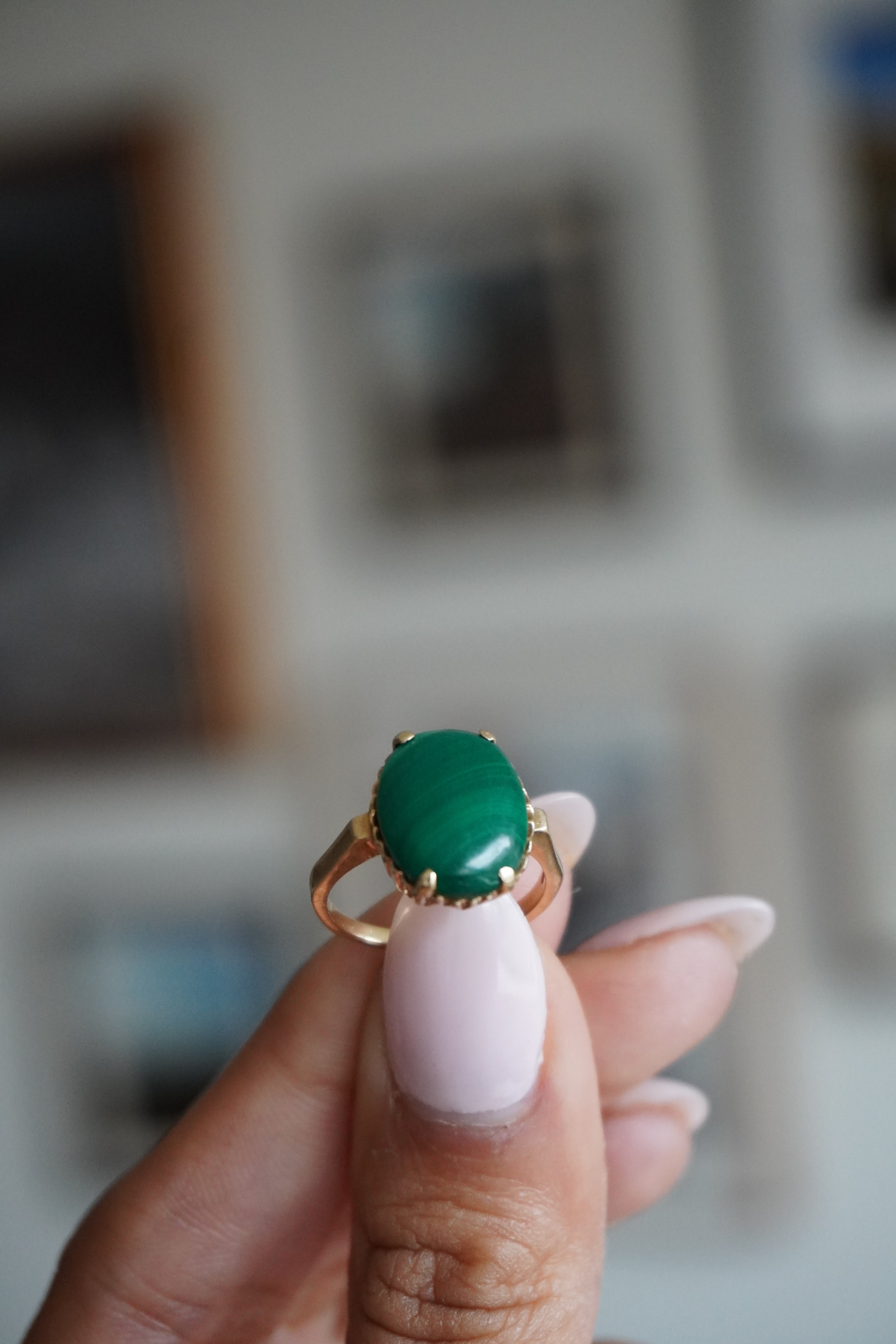 10K Yellow Gold Malachite Ring Sz 4.75