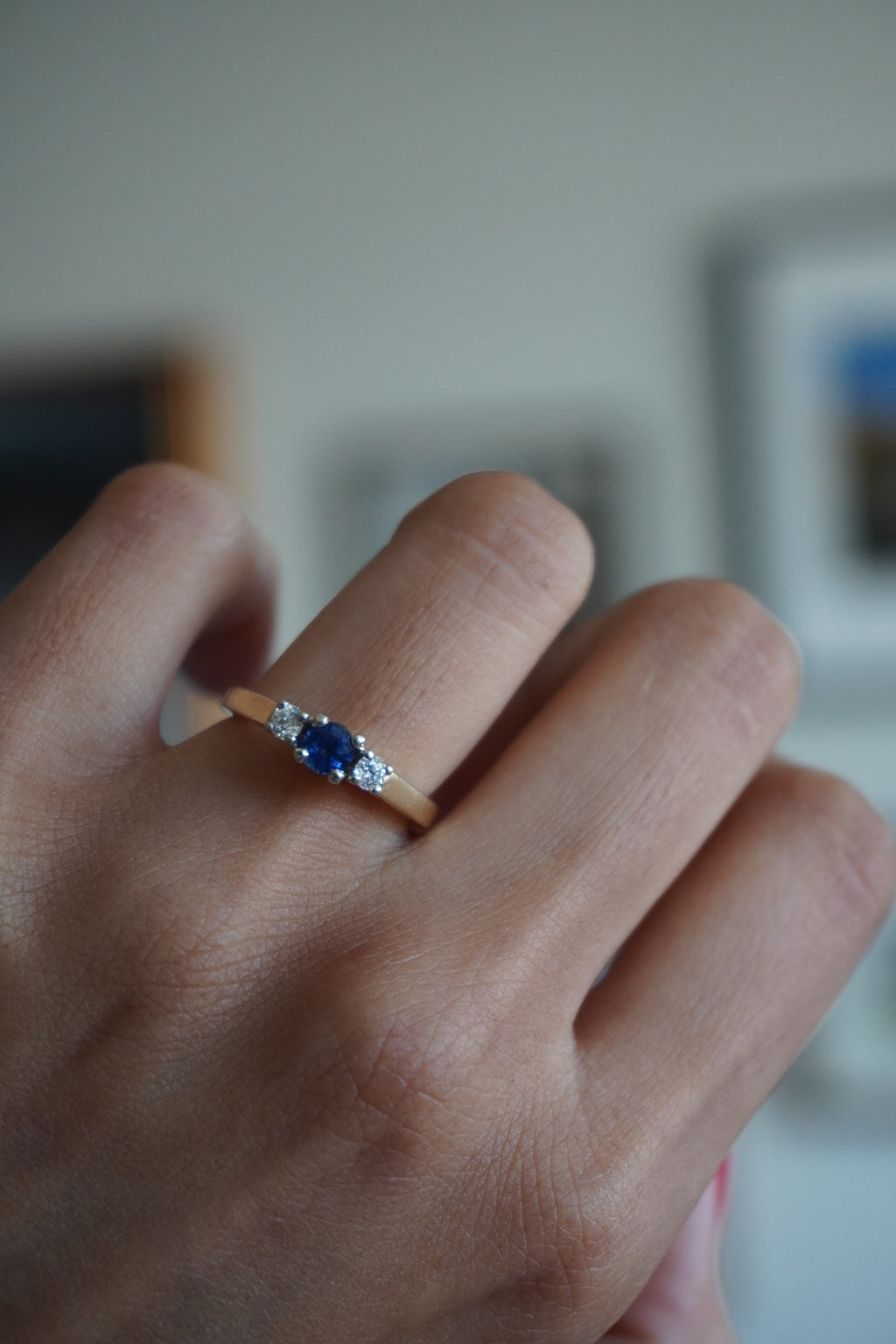 14K Yellow Gold Diamond Sapphire Ring Sz 6.25