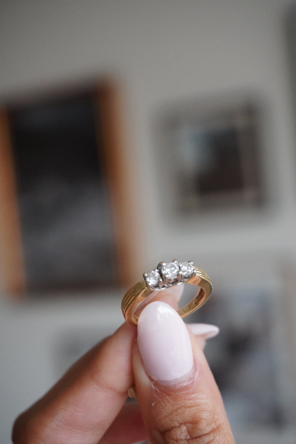 14K Yellow Gold 3 Diamond Ring (RBC .48 ctw I/SI) Size 5.75
