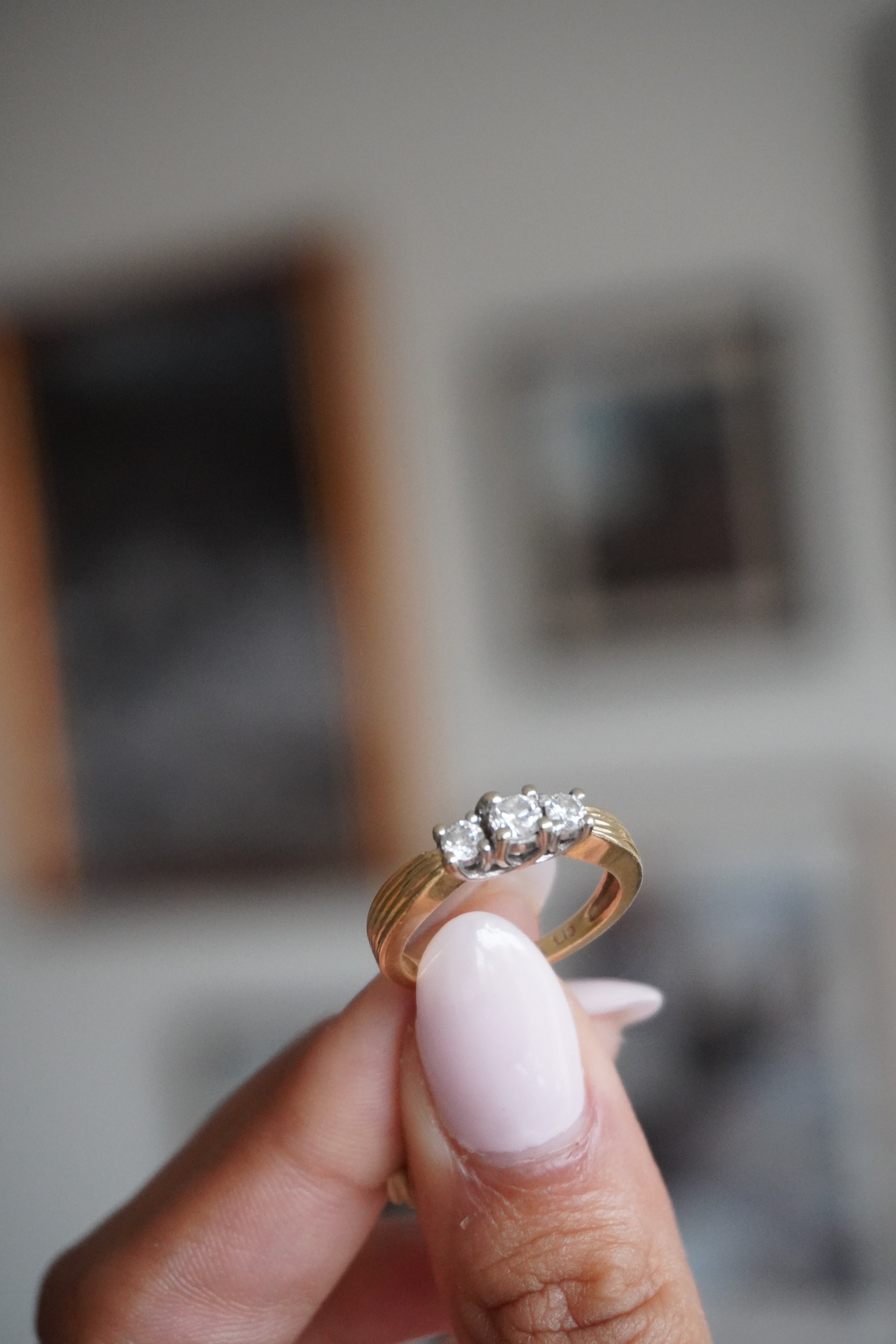 14K Yellow Gold 3 Diamond Ring (RBC .48 ctw I/SI) Size 5.75