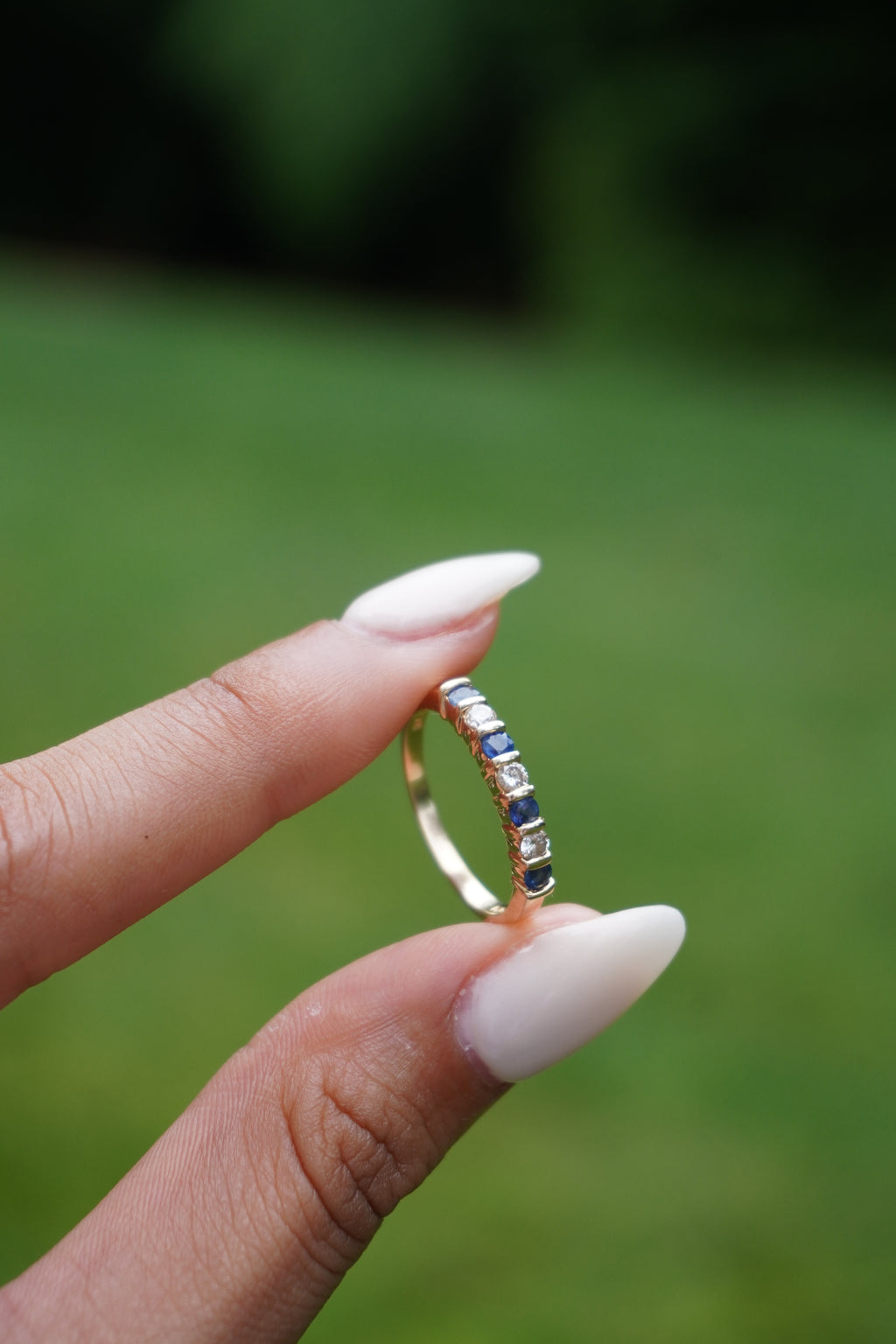 14K Yellow Gold Sapphire Diamond Stacker Sz 7 (2.1 grams)
