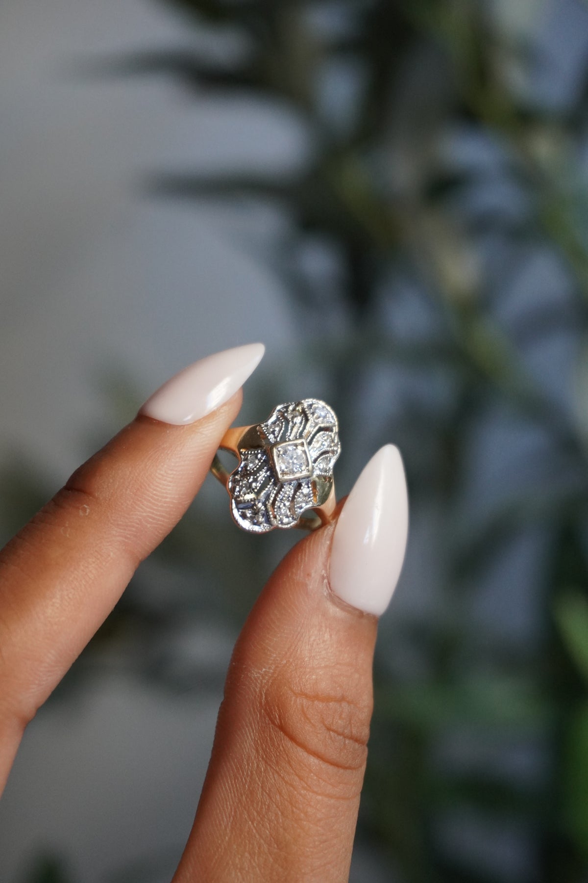 14K Yellow Gold Diamond (0.25 ctw) Filigree Ring Sz 5 (3 g)