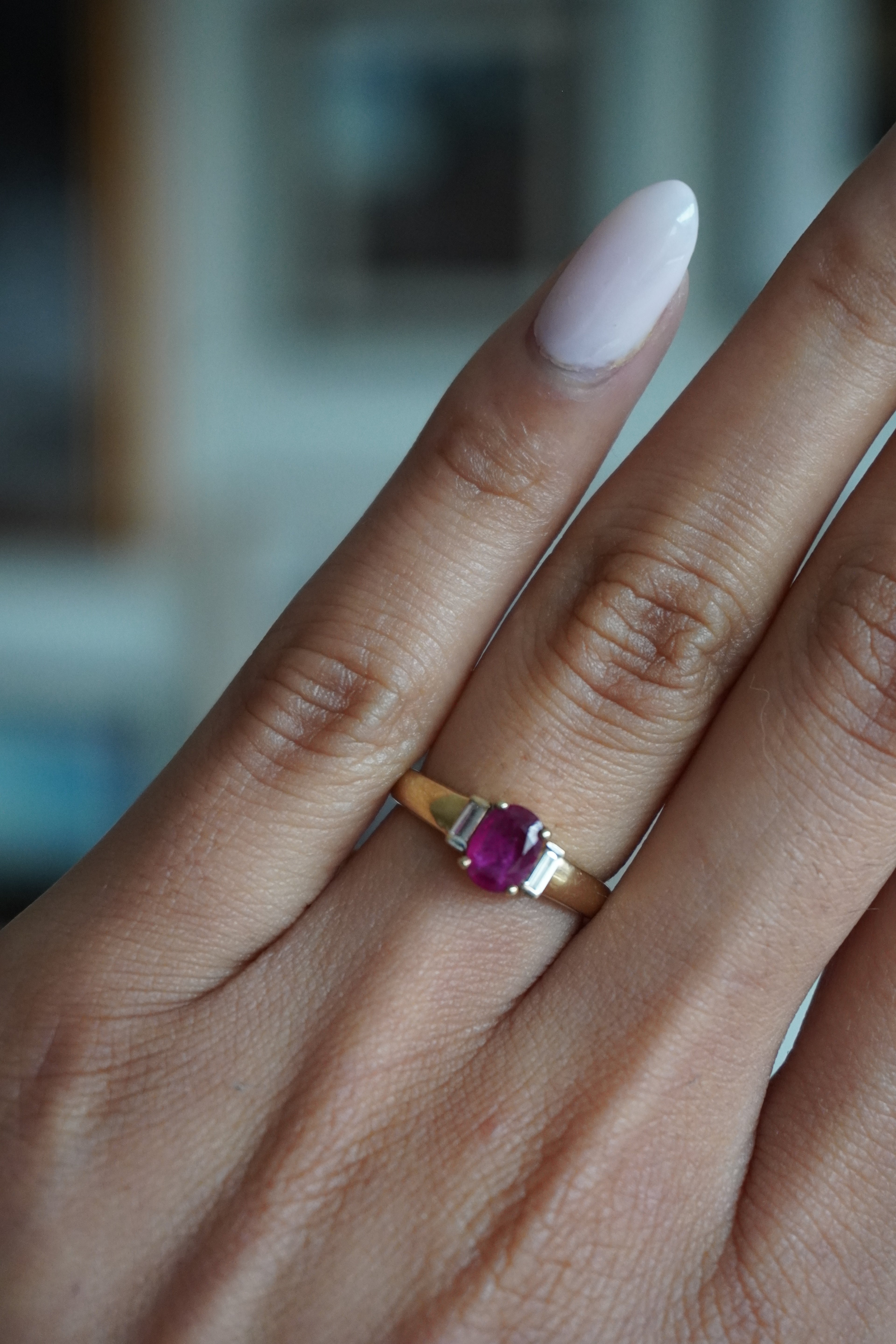 14K Yellow Gold Ruby (.45 tcw) Diamond (.10 tcw) Ring Sz 4.75