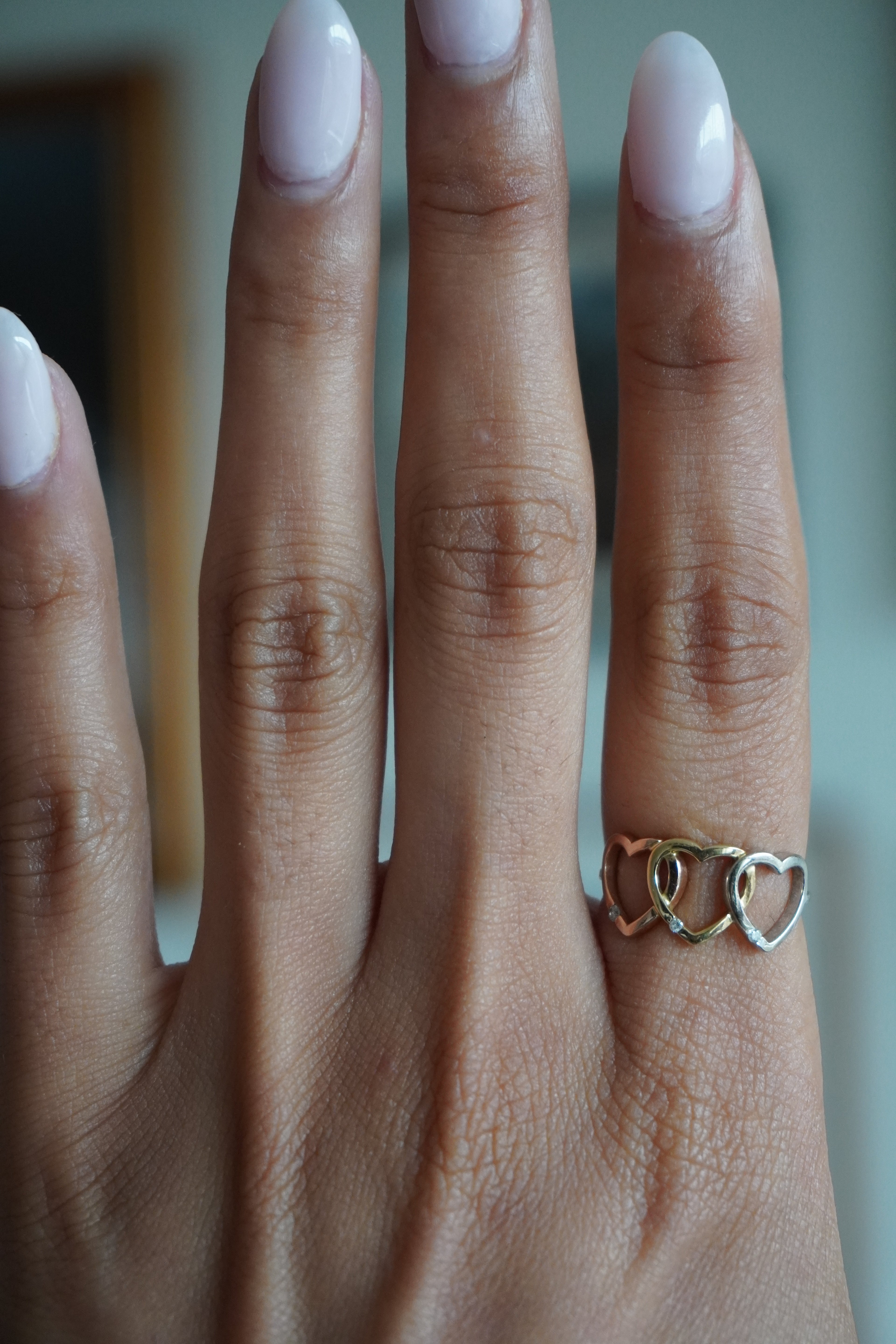 14K Tricolor Diamond Heart Ring Sz 5.25