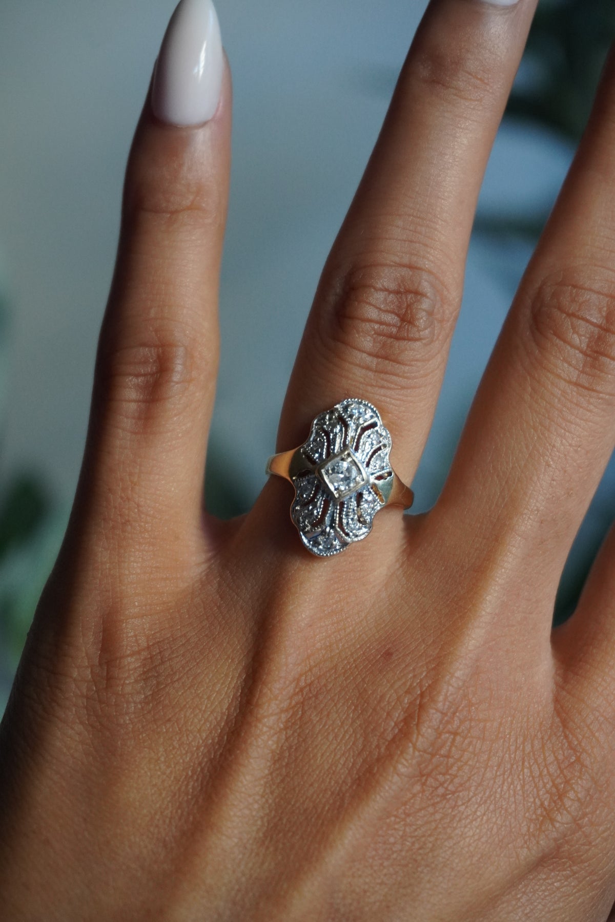 14K Yellow Gold Diamond (0.25 ctw) Filigree Ring Sz 5 (3 g)
