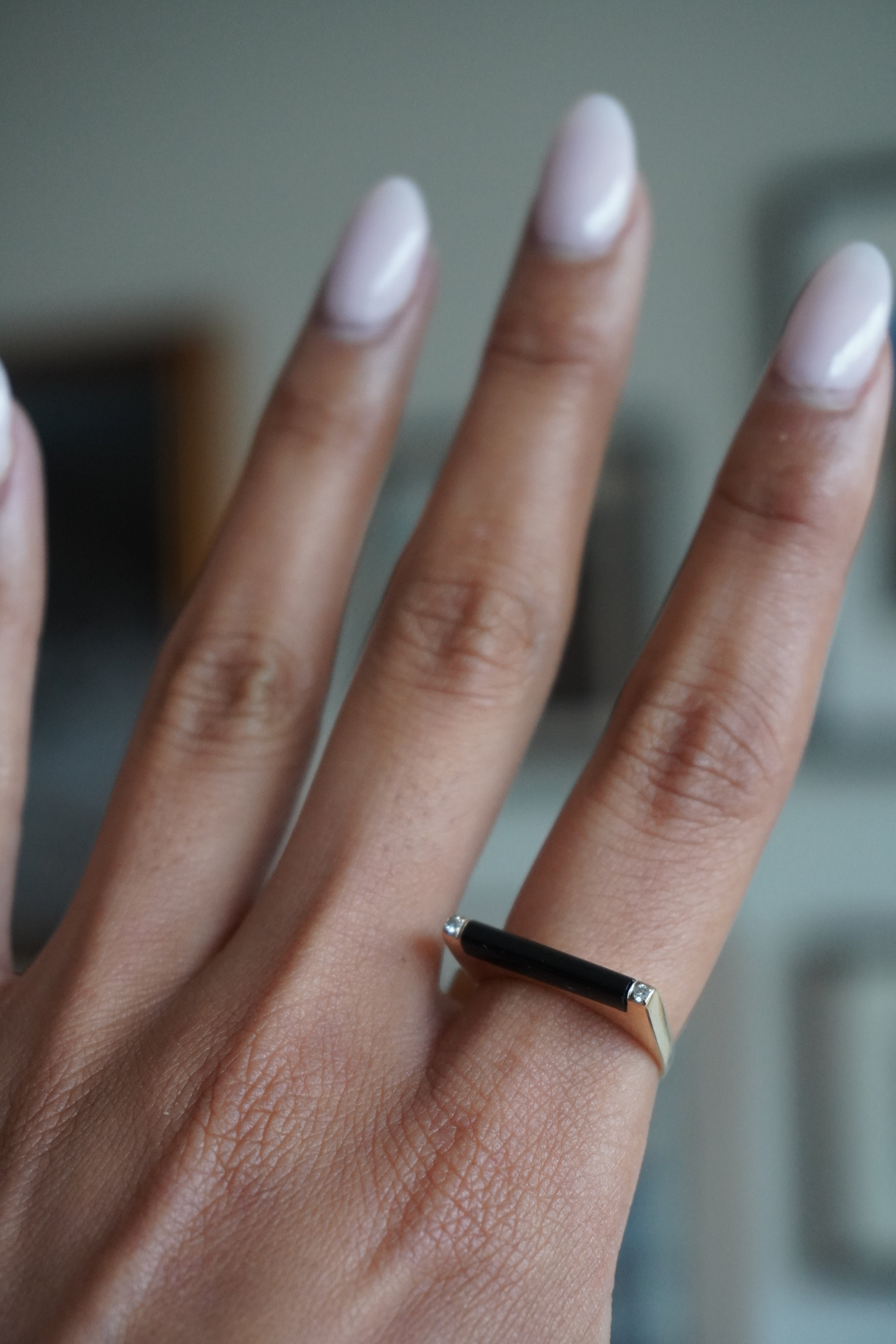 14K Yellow Gold Onyx Diamond Ring Sz 6.5