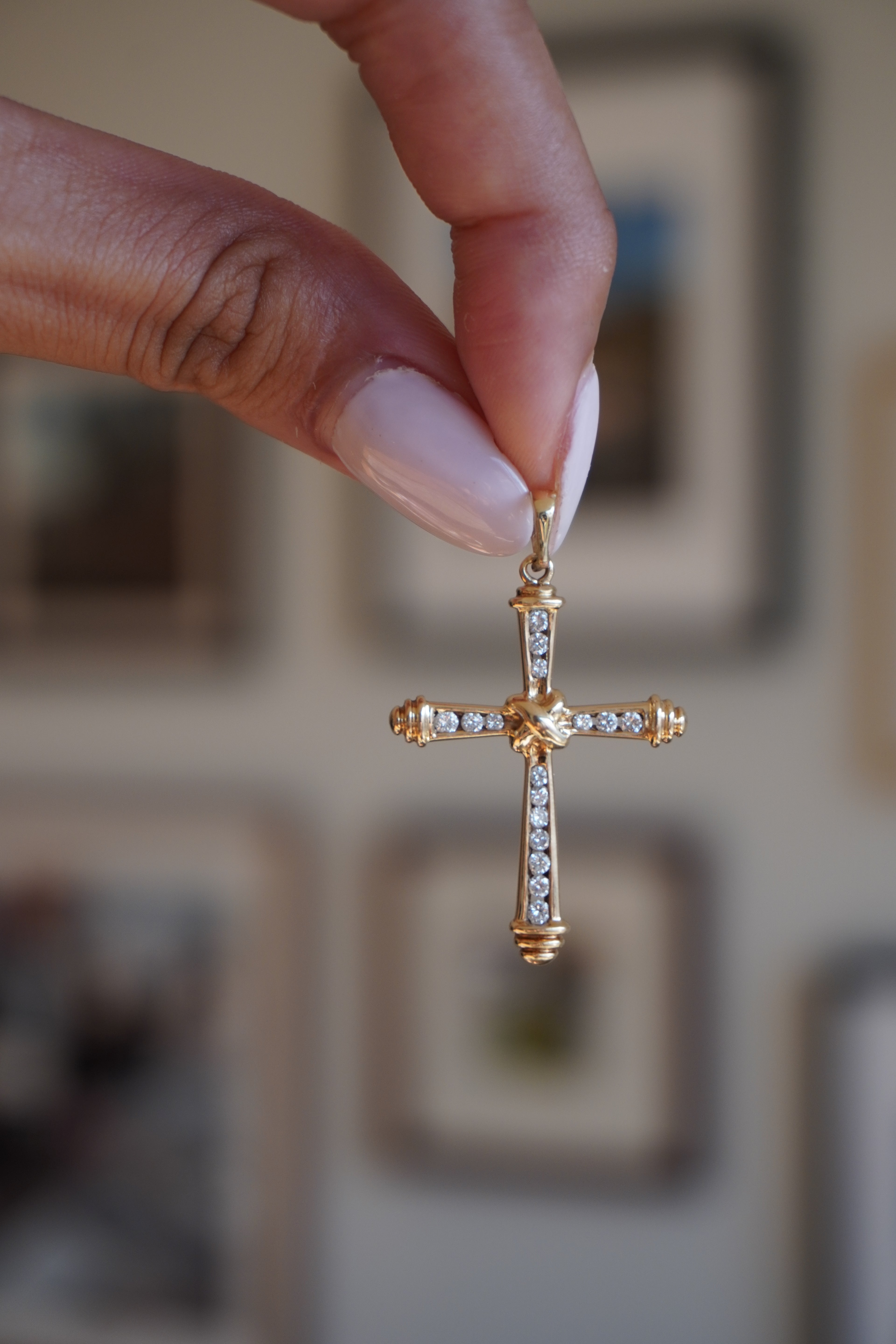 14K Yellow Gold Diamond Cross Pendant