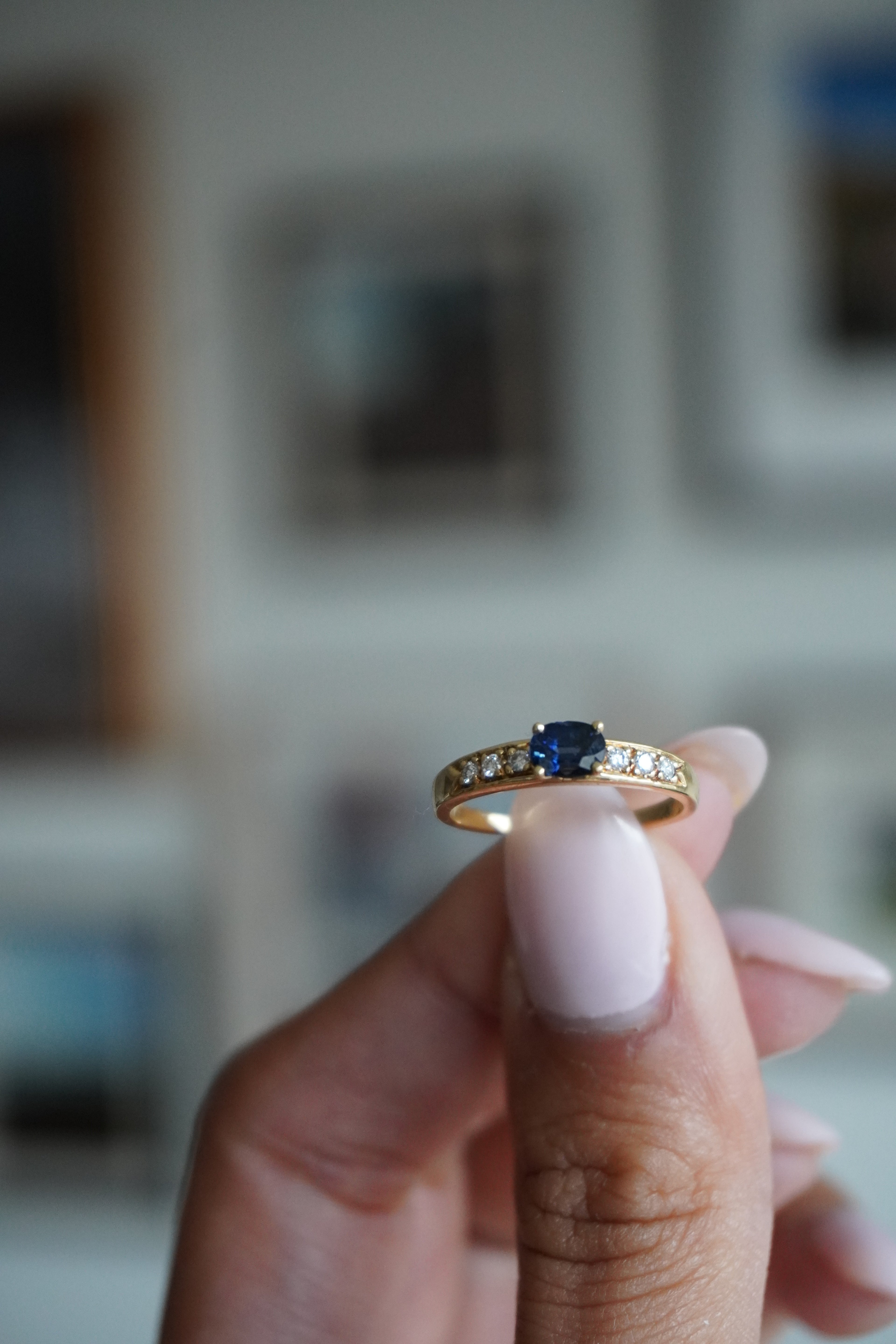 18K Yellow Gold Sapphire (.45 tcw) Diamond (.12 tcw) Ring Sz 6