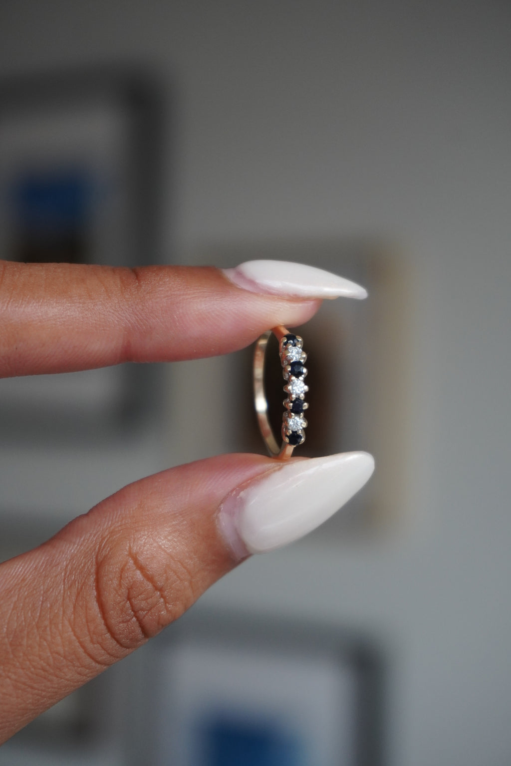 14K Yellow Gold Diamond Sapphire Ring Sz 4.5