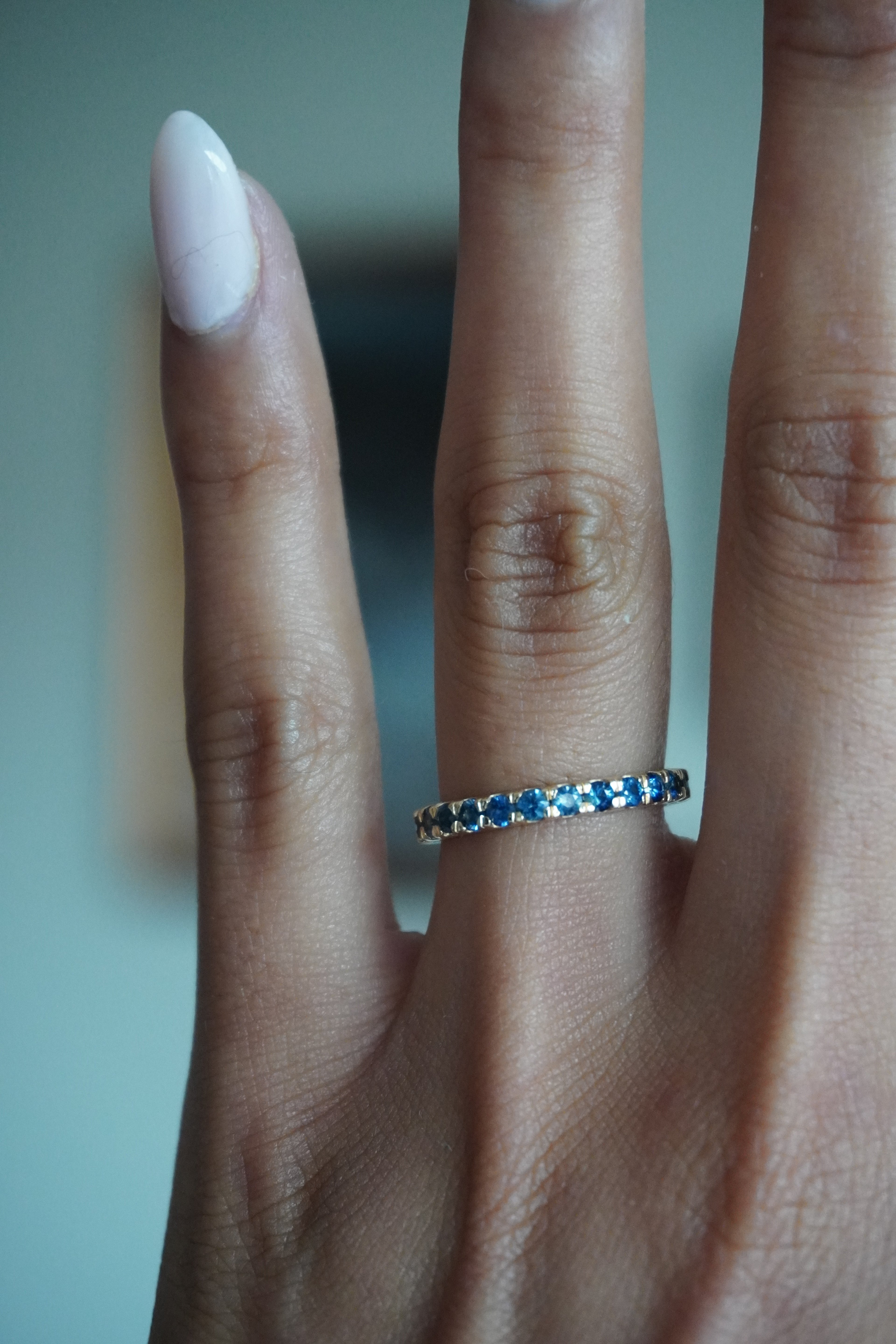 14K Yellow Gold Sapphire Eternity Band Sz 5.75