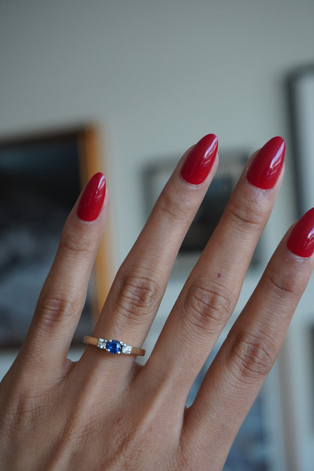 14K Yellow Gold Diamond Sapphire Ring Sz 6.25
