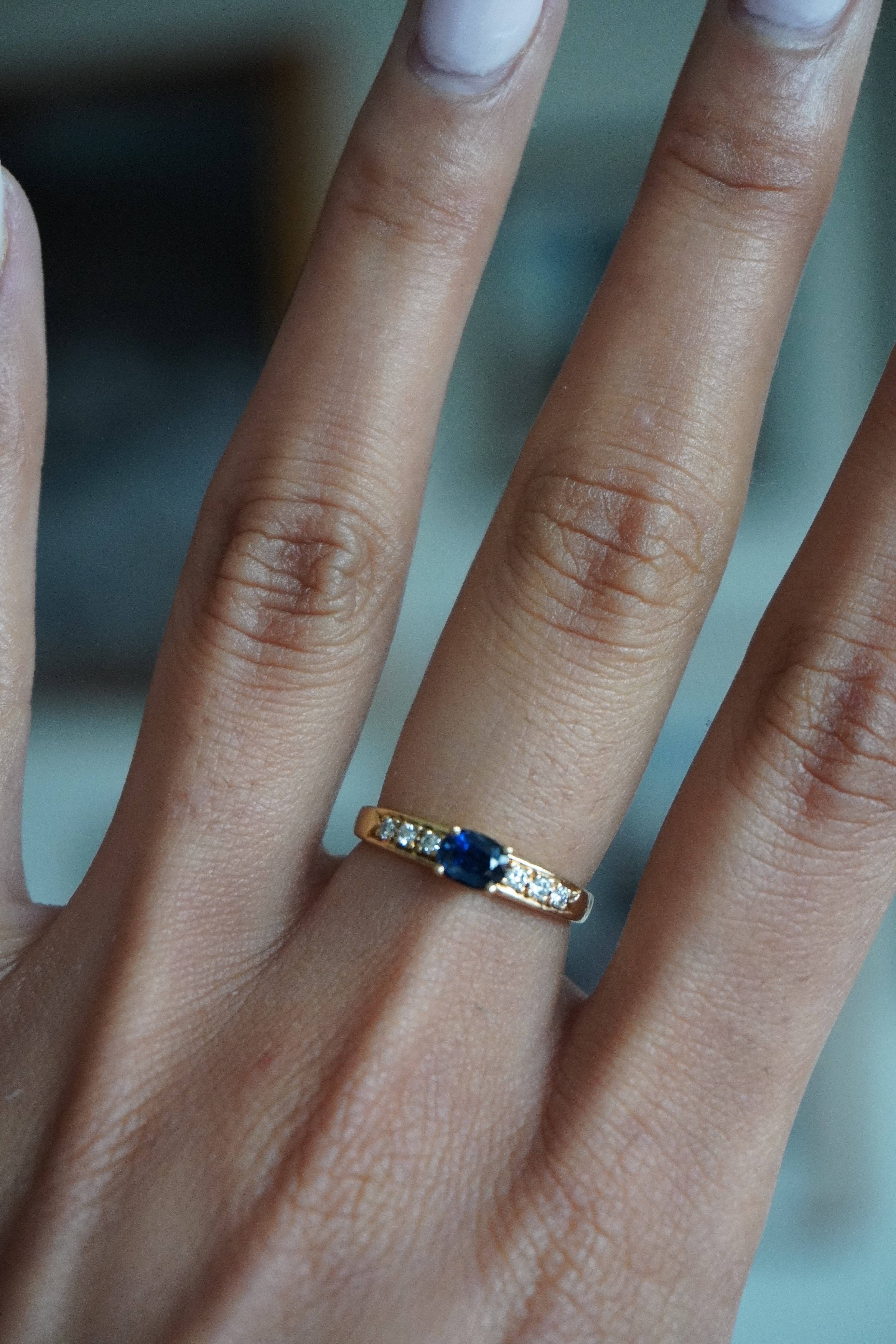 18K Yellow Gold Sapphire (.45 tcw) Diamond (.12 tcw) Ring Sz 6