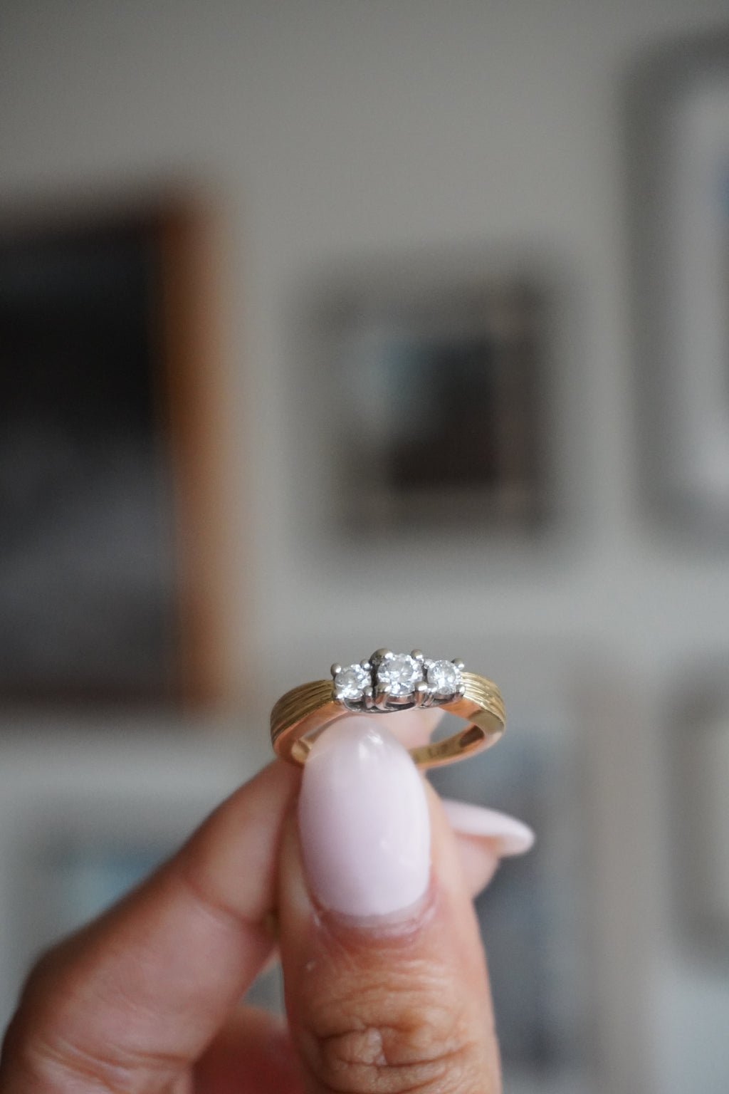 14K Yellow Gold 3 Diamond Ring (RBC .48 ctw I/SI) Size 5.75
