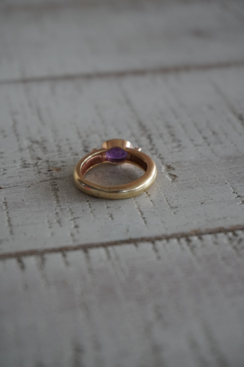14K Yellow Gold Diamond Amethyst (~1.00 ctw) Dome Ring with Matte Finish Sz 6.25 (4.8 grams)