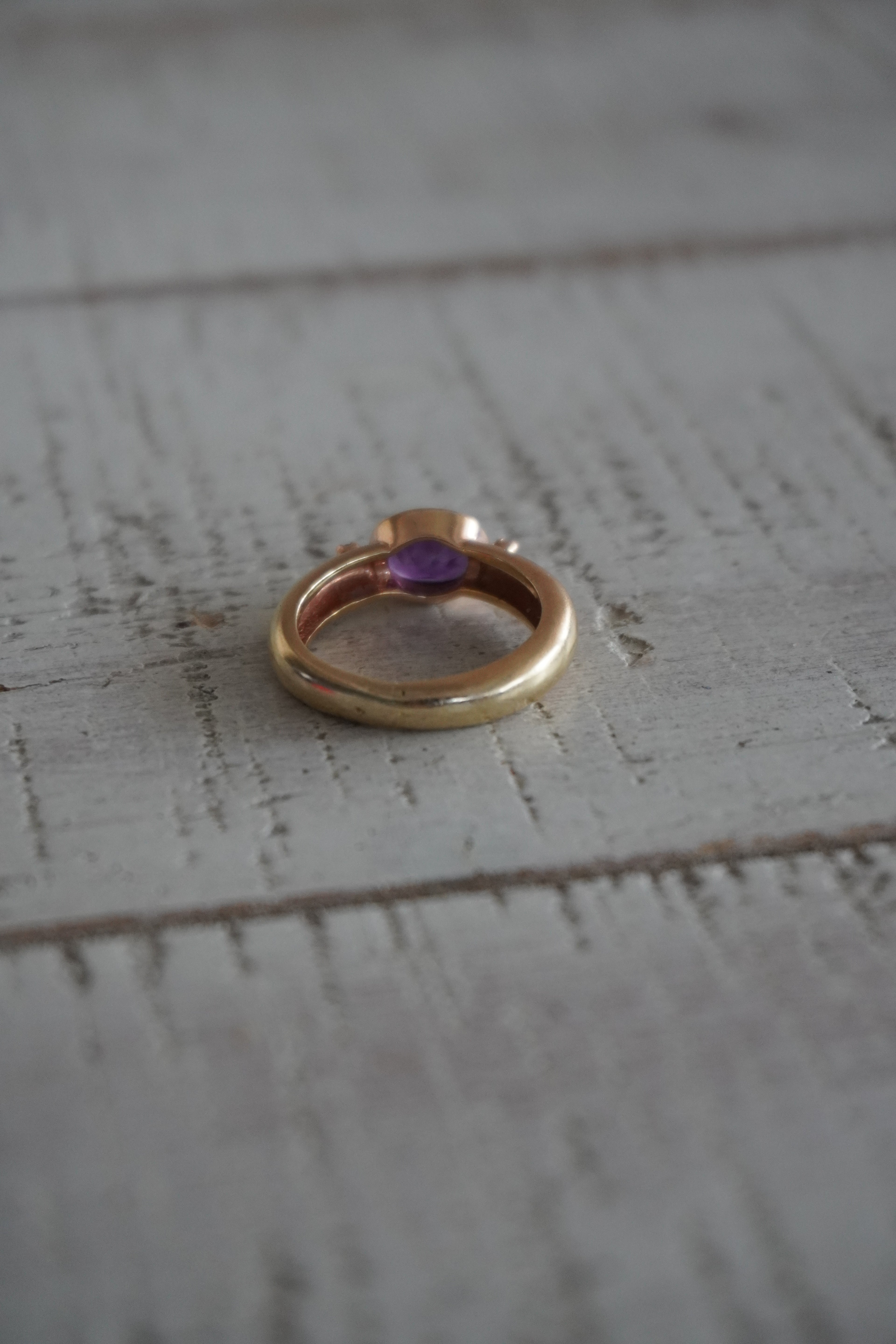 14K Yellow Gold Diamond Amethyst (~1.00 ctw) Dome Ring with Matte Finish Sz 6.25 (4.8 grams)