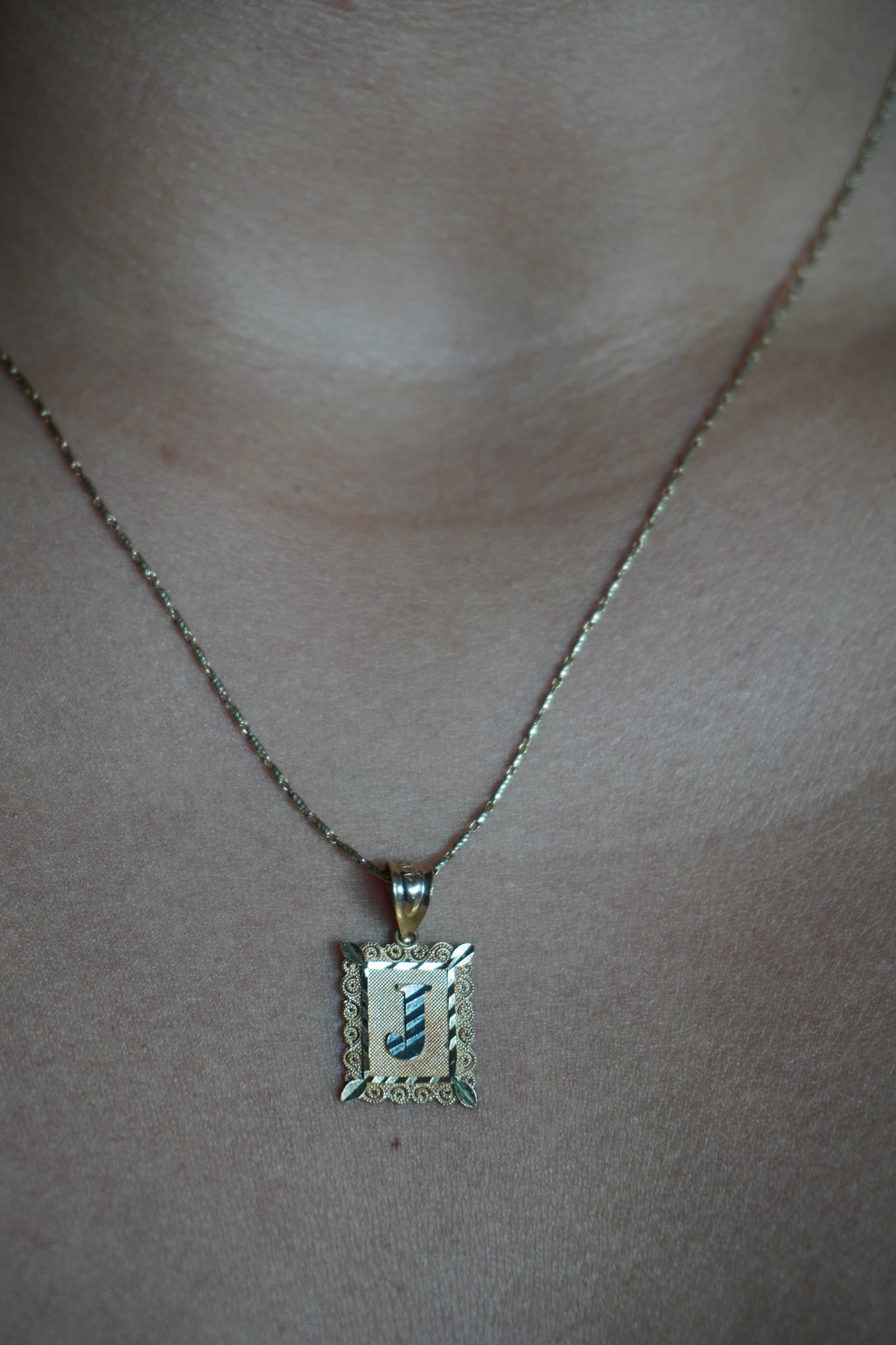 14K Two Tone Gold "J" Initial Pendant
