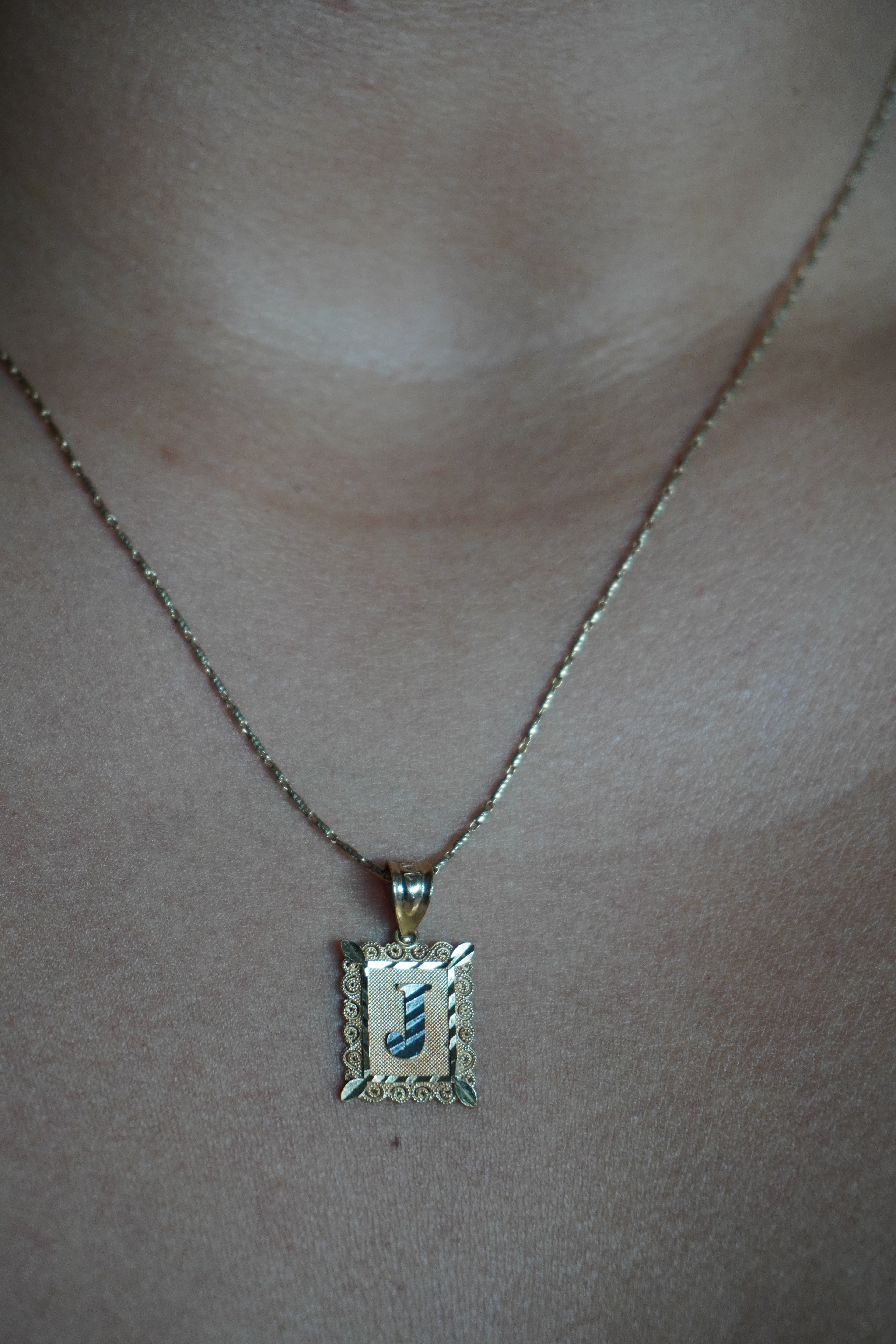 14K Two Tone Gold "J" Initial Pendant