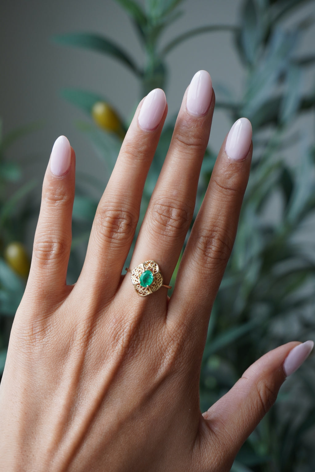 14K Yellow Gold Emerald (.55 ctw) Ring Sz 7