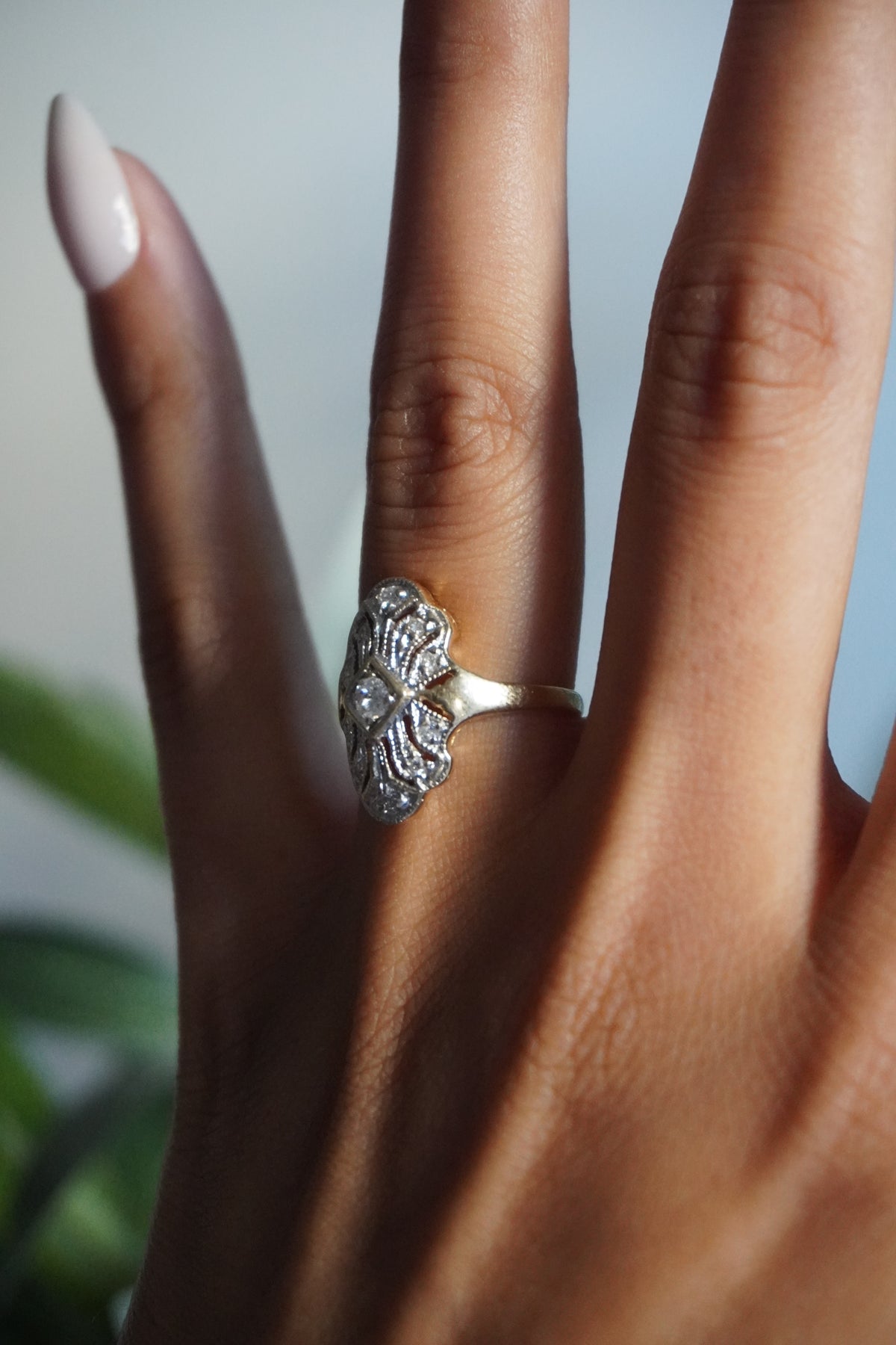 14K Yellow Gold Diamond (0.25 ctw) Filigree Ring Sz 5 (3 g)