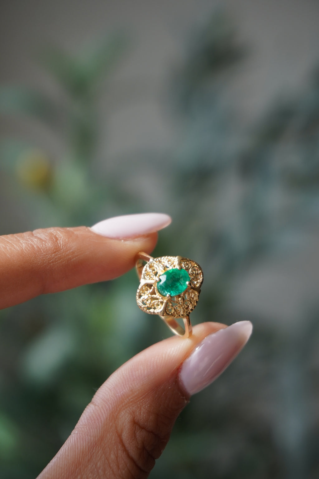 14K Yellow Gold Emerald (.55 ctw) Ring Sz 7