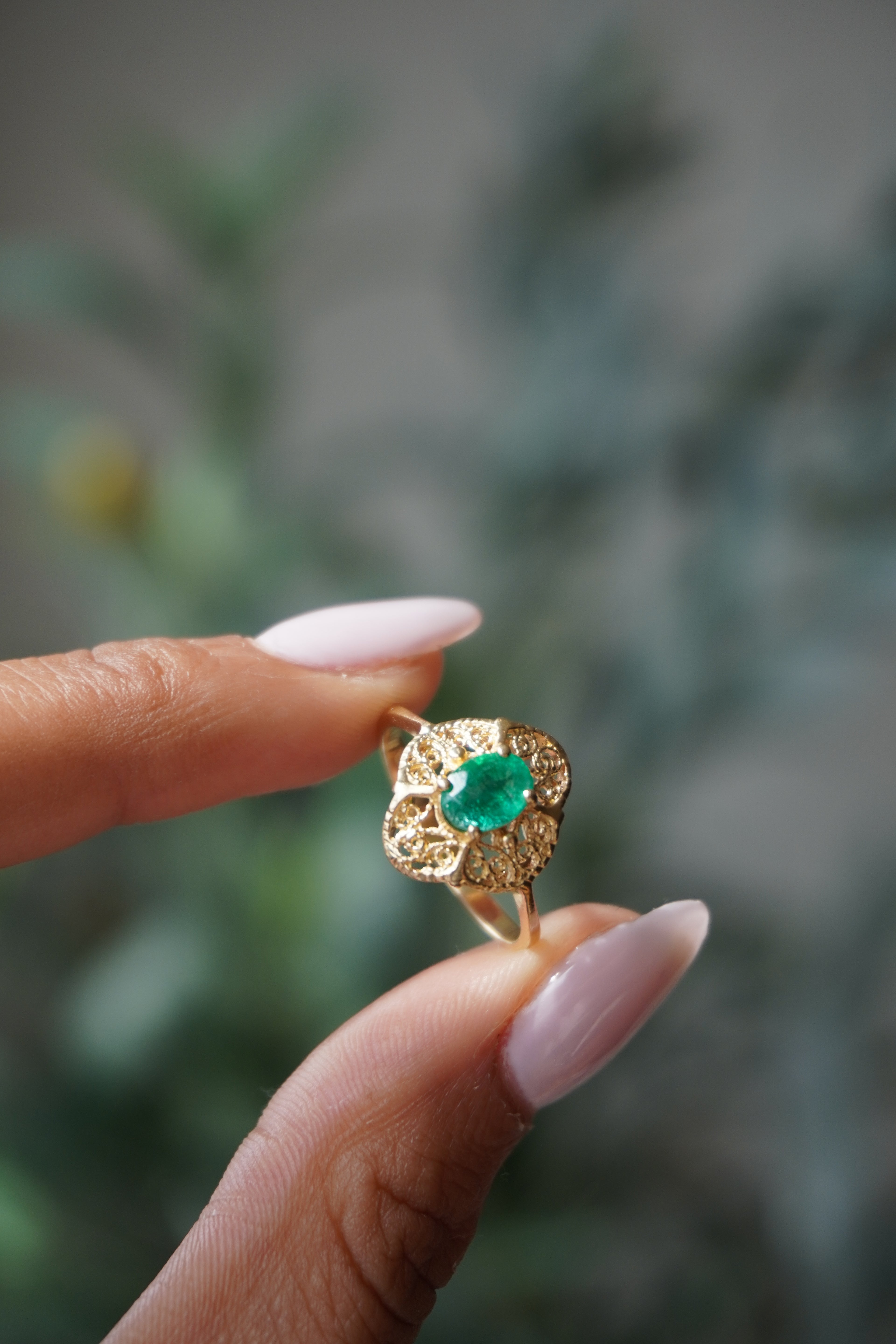 14K Yellow Gold Emerald (.55 ctw) Ring Sz 7