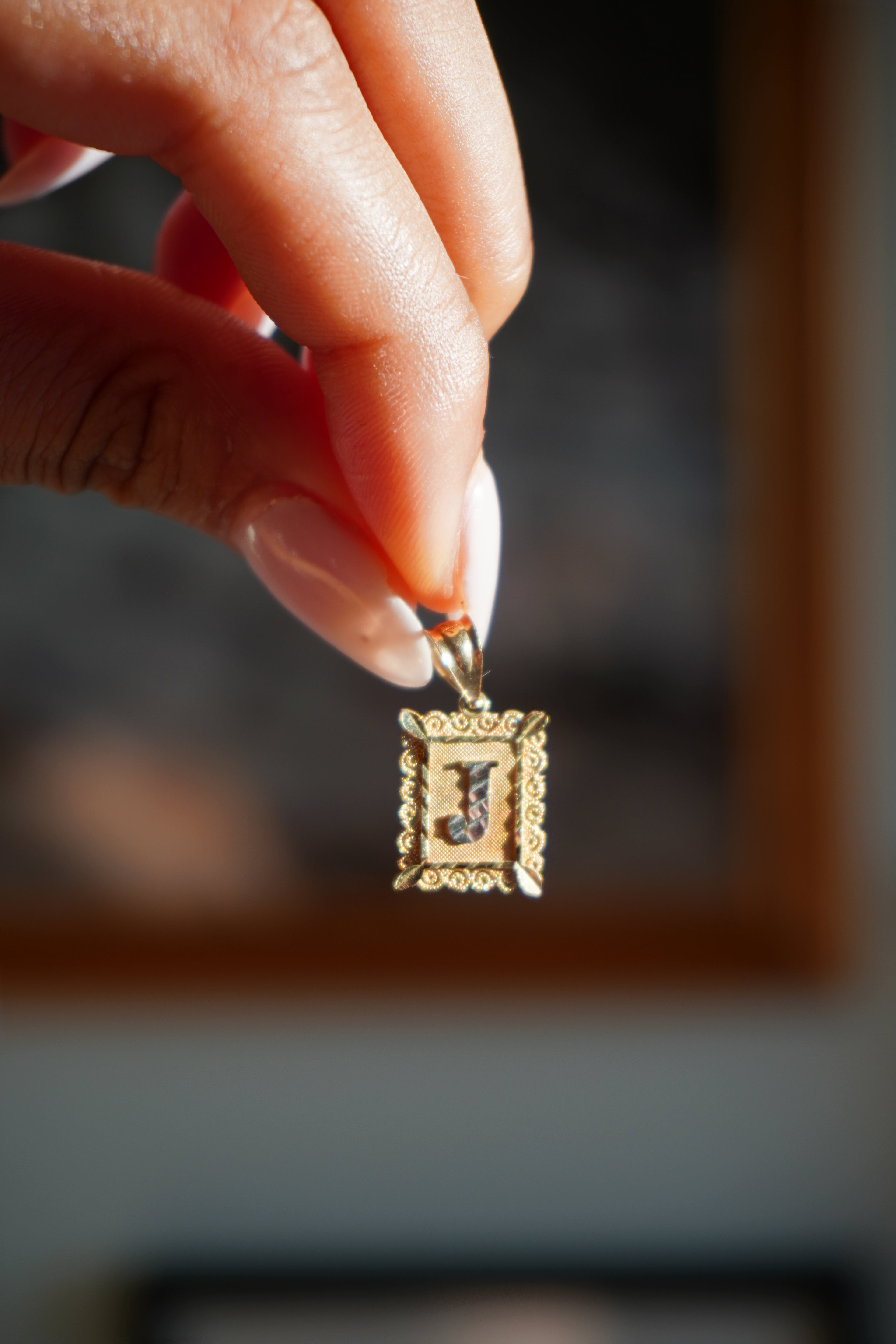 14K Two Tone Gold "J" Initial Pendant