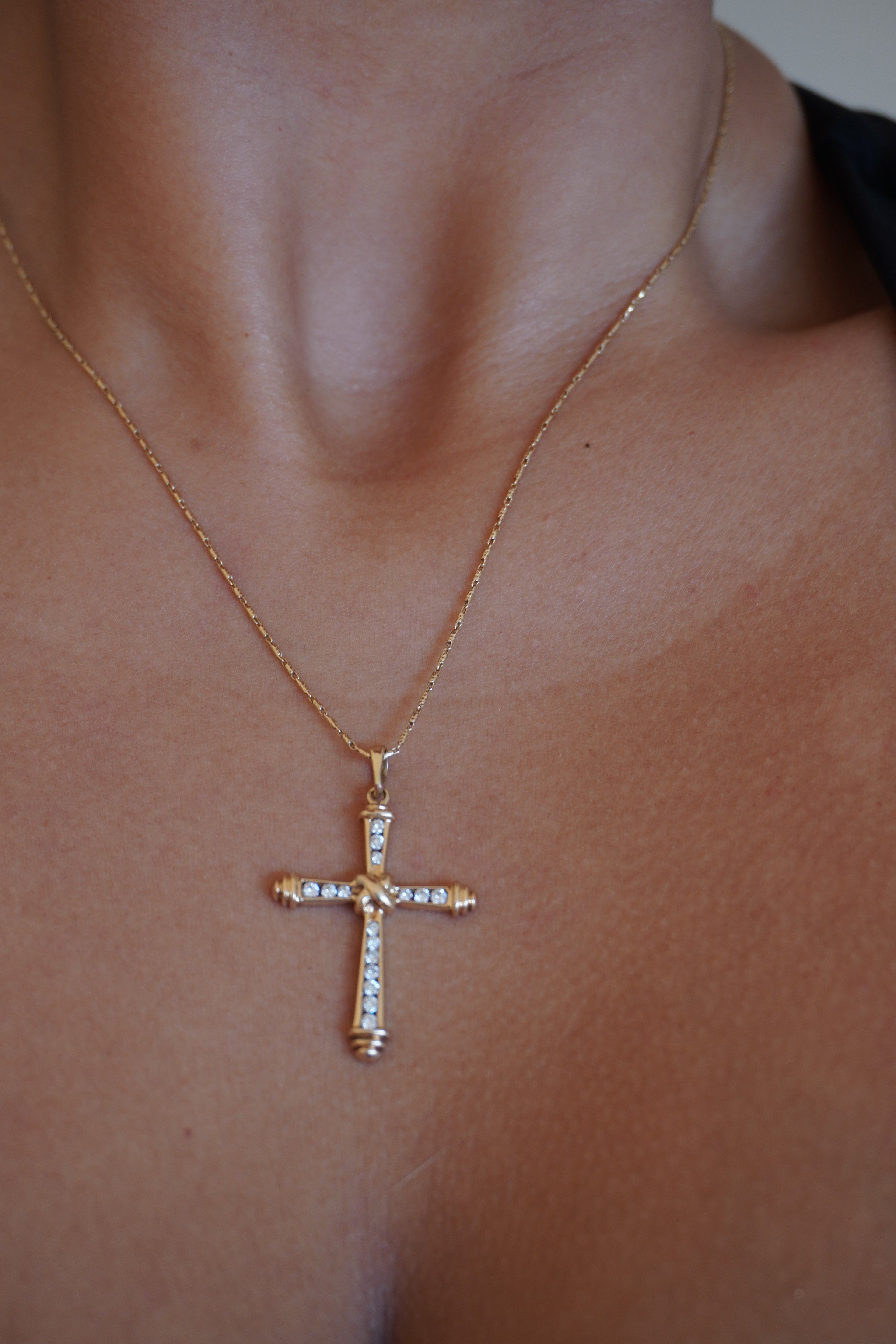 14K Yellow Gold Diamond Cross Pendant