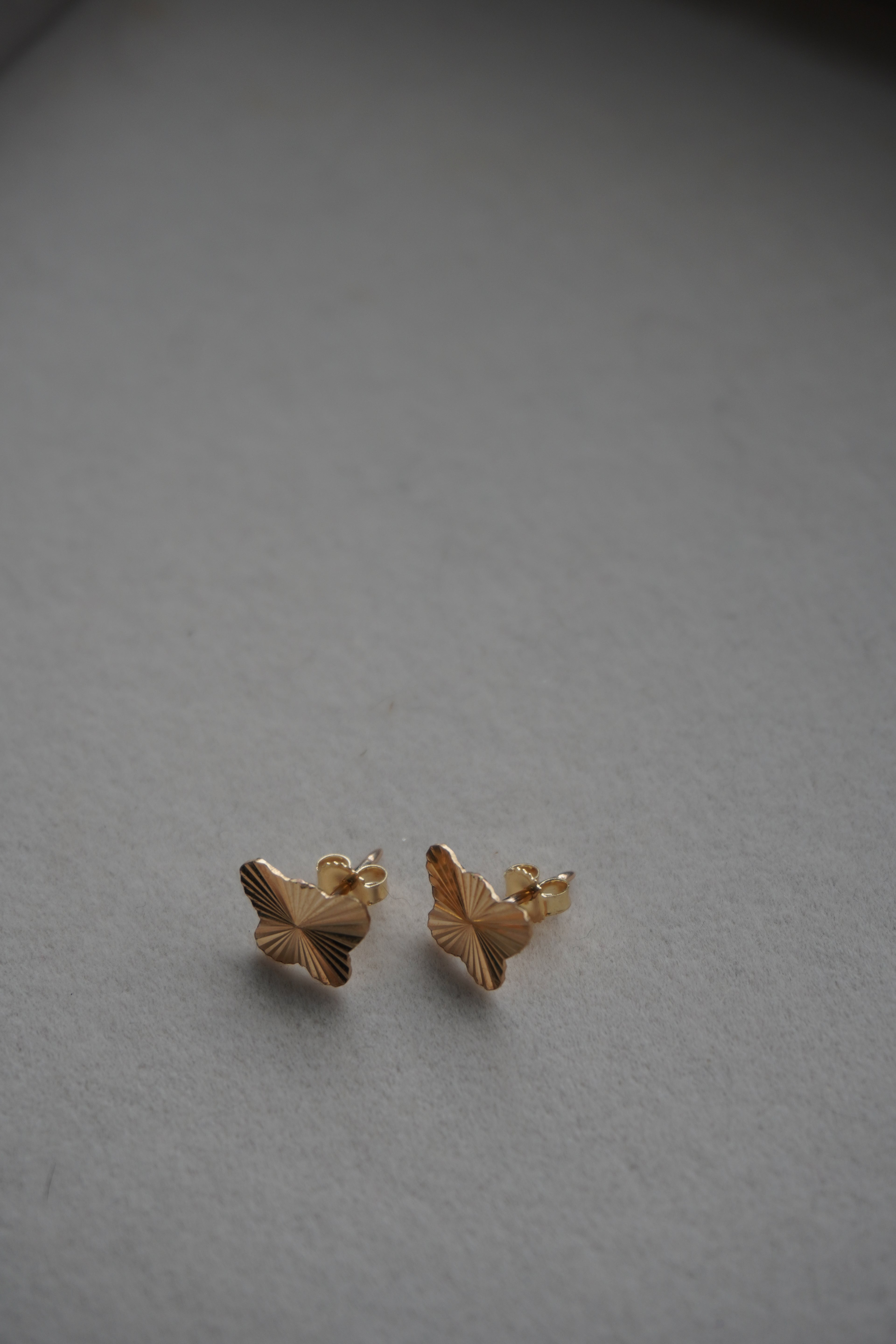 18K Yellow Gold Butterfly Stud Earrings with 14K Backs