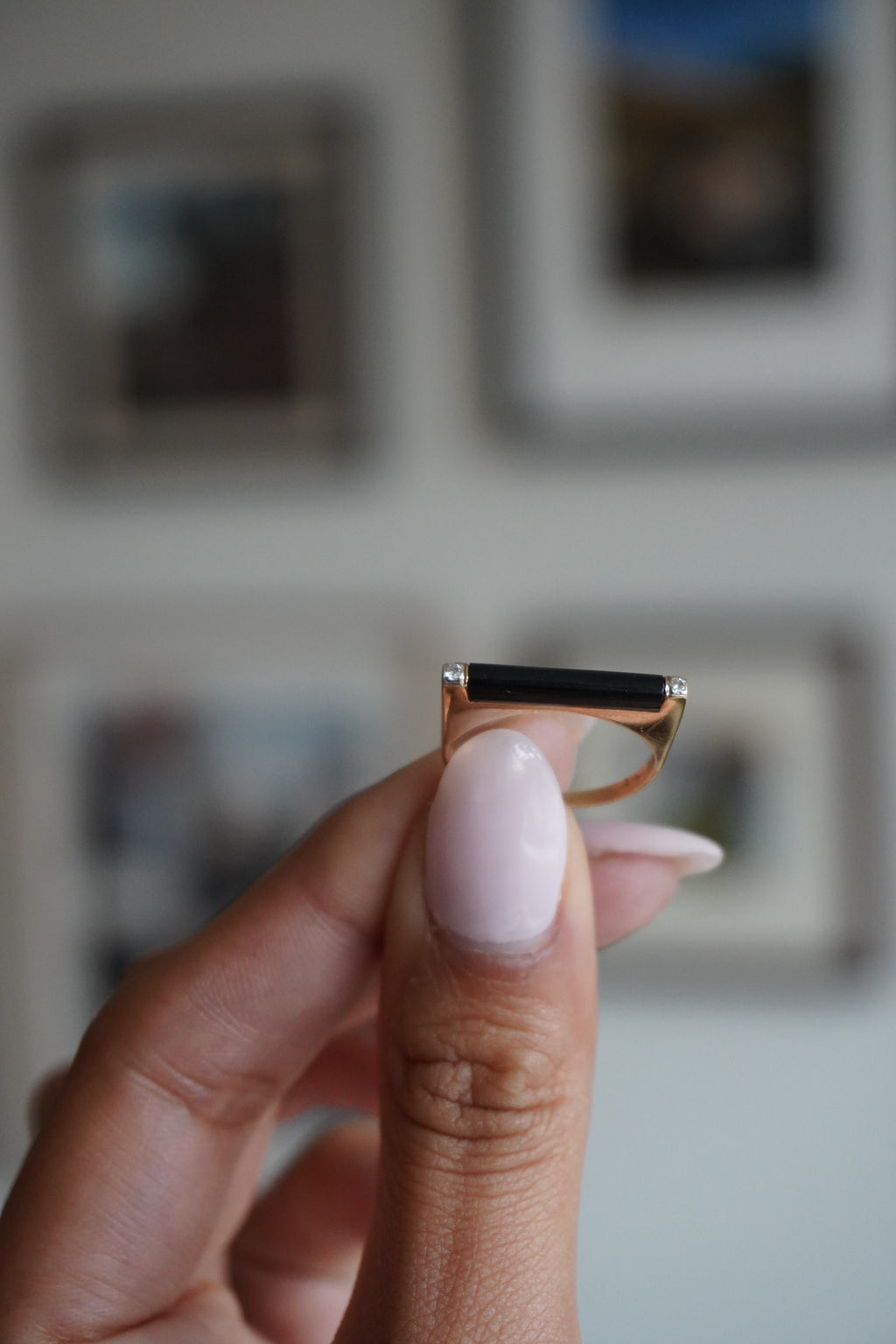 14K Yellow Gold Onyx Diamond Ring Sz 6.5