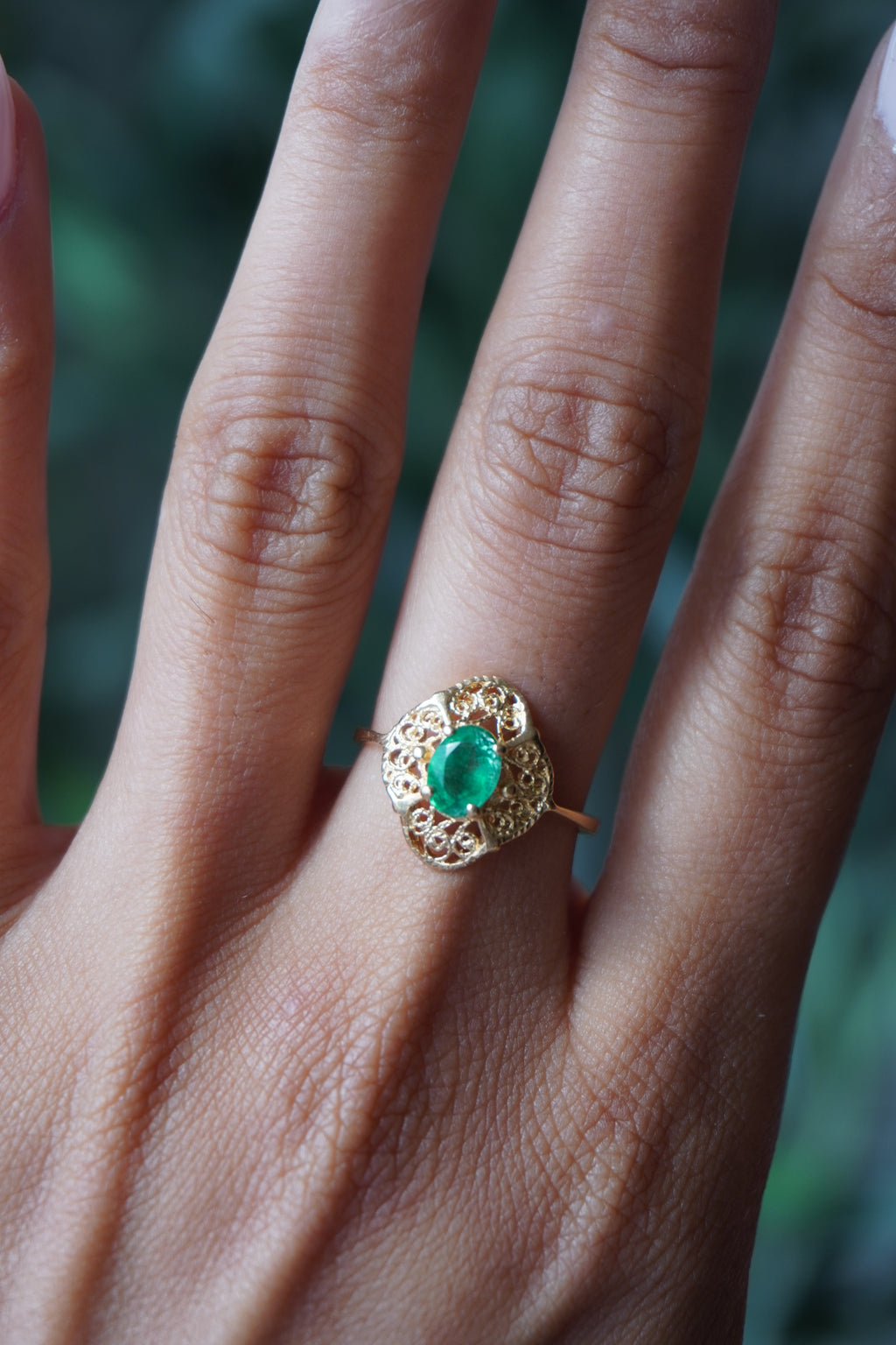14K Yellow Gold Emerald (.55 ctw) Ring Sz 7