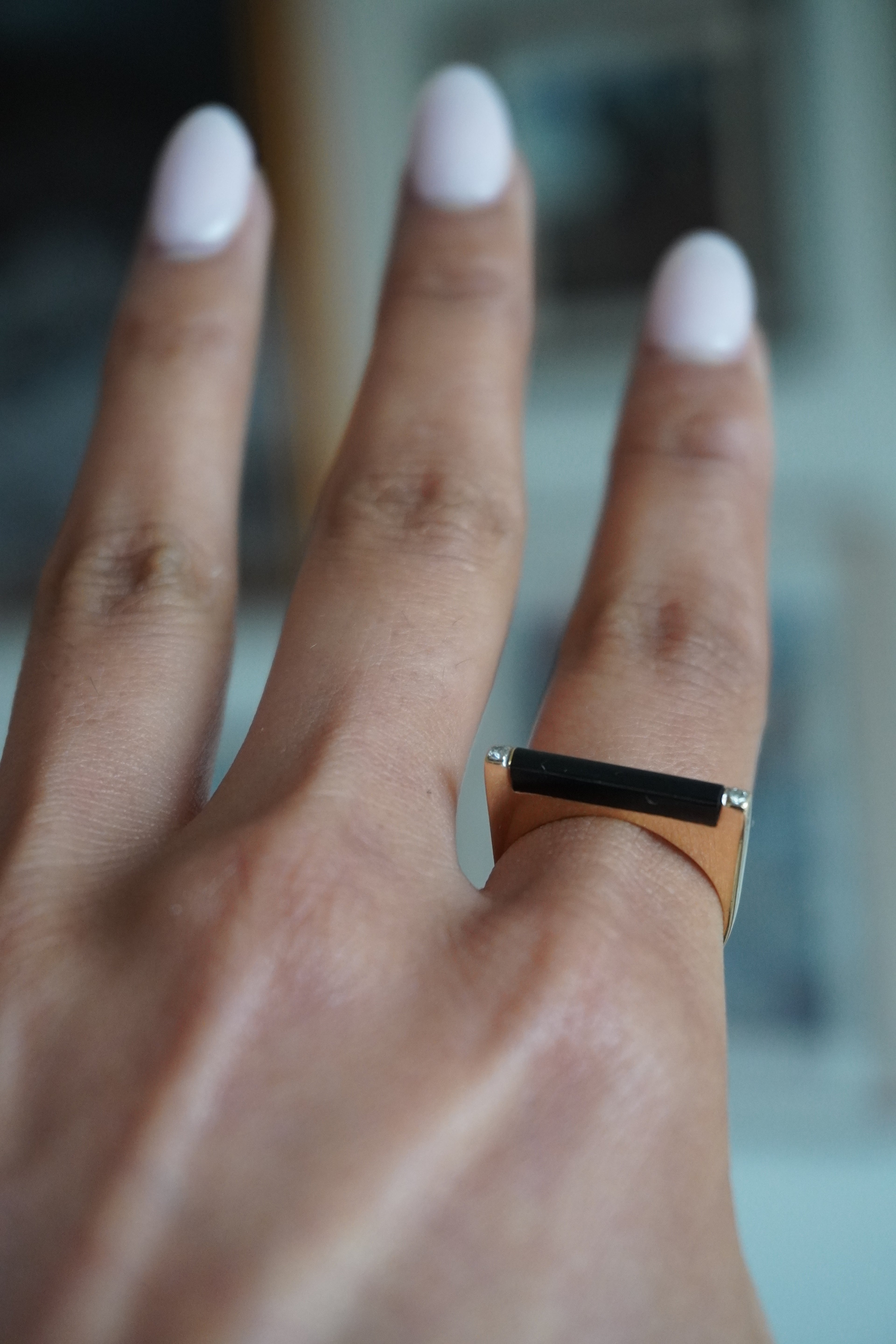 14K Yellow Gold Onyx Diamond Ring Sz 6.5